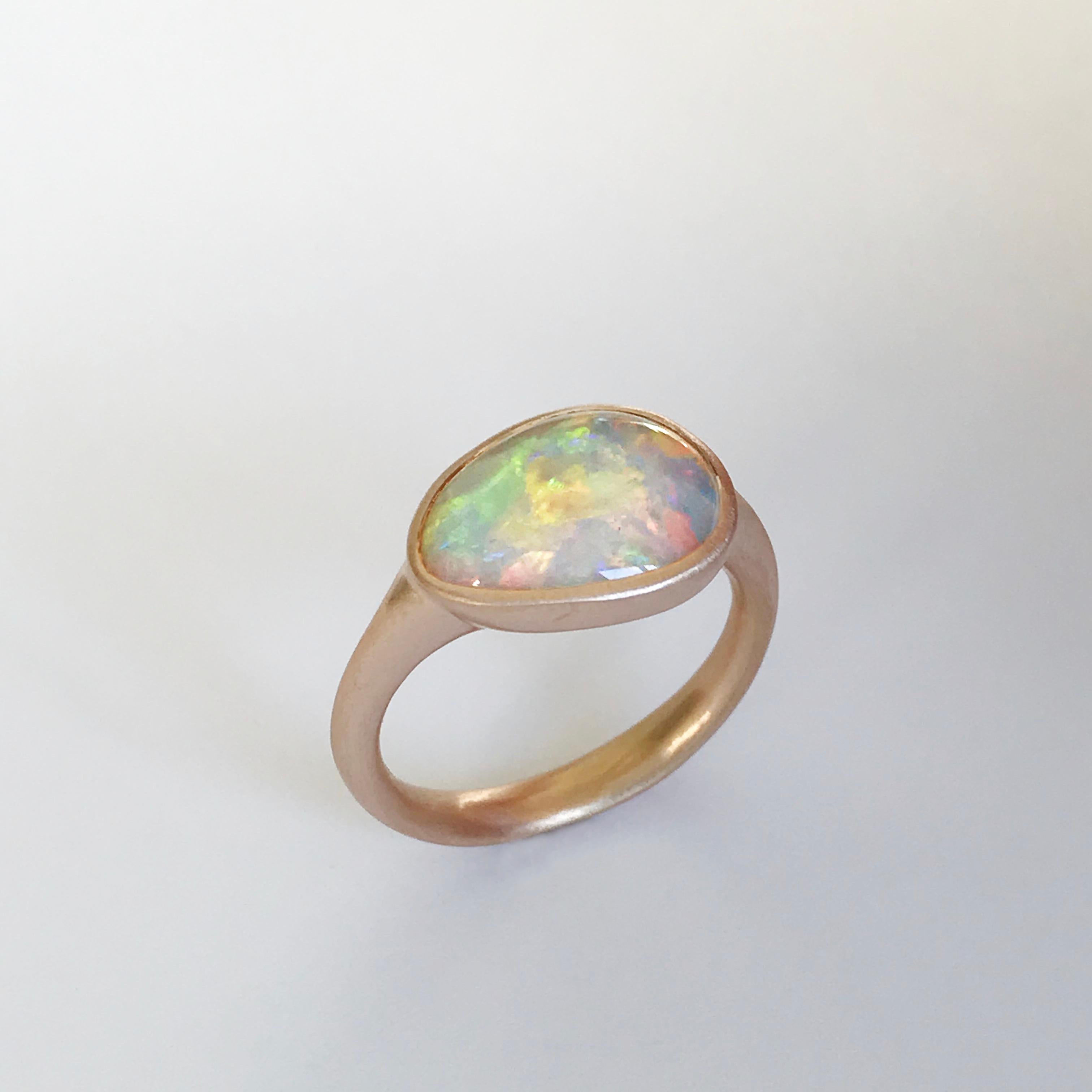 Dalben Lightning Ridge Australian Crystal Opal Rose Gold Ring For Sale 6