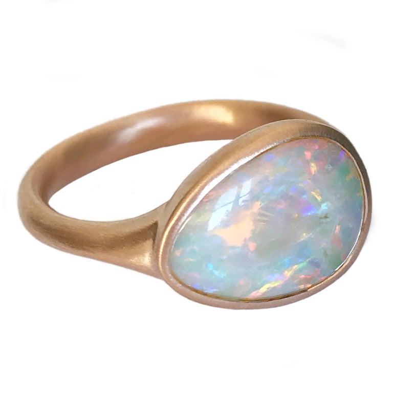 Dalben Lightning Ridge Australian Crystal Opal Rose Gold Ring For