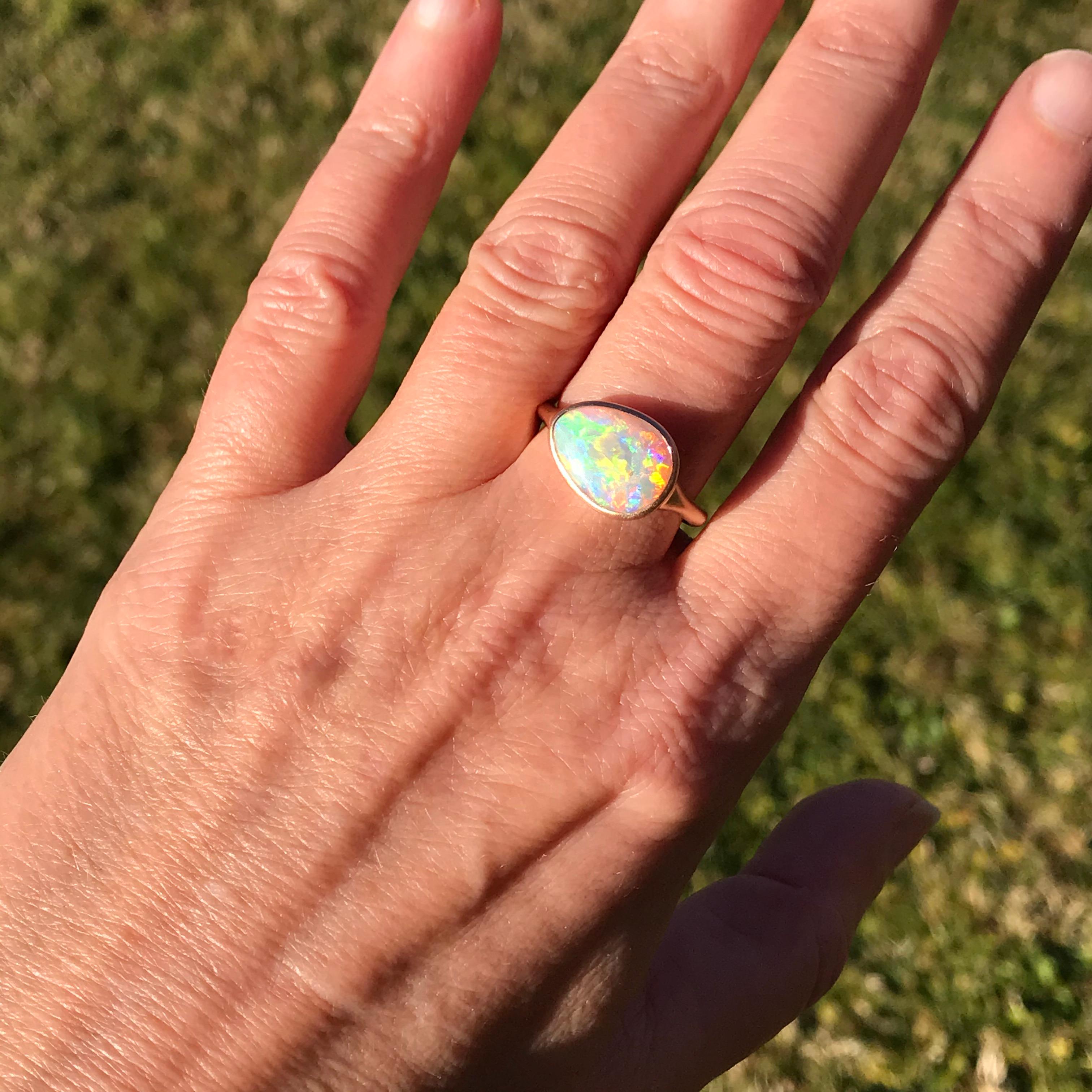 Dalben Lightning Ridge Australian Crystal Opal Rose Gold Ring In New Condition For Sale In Como, IT