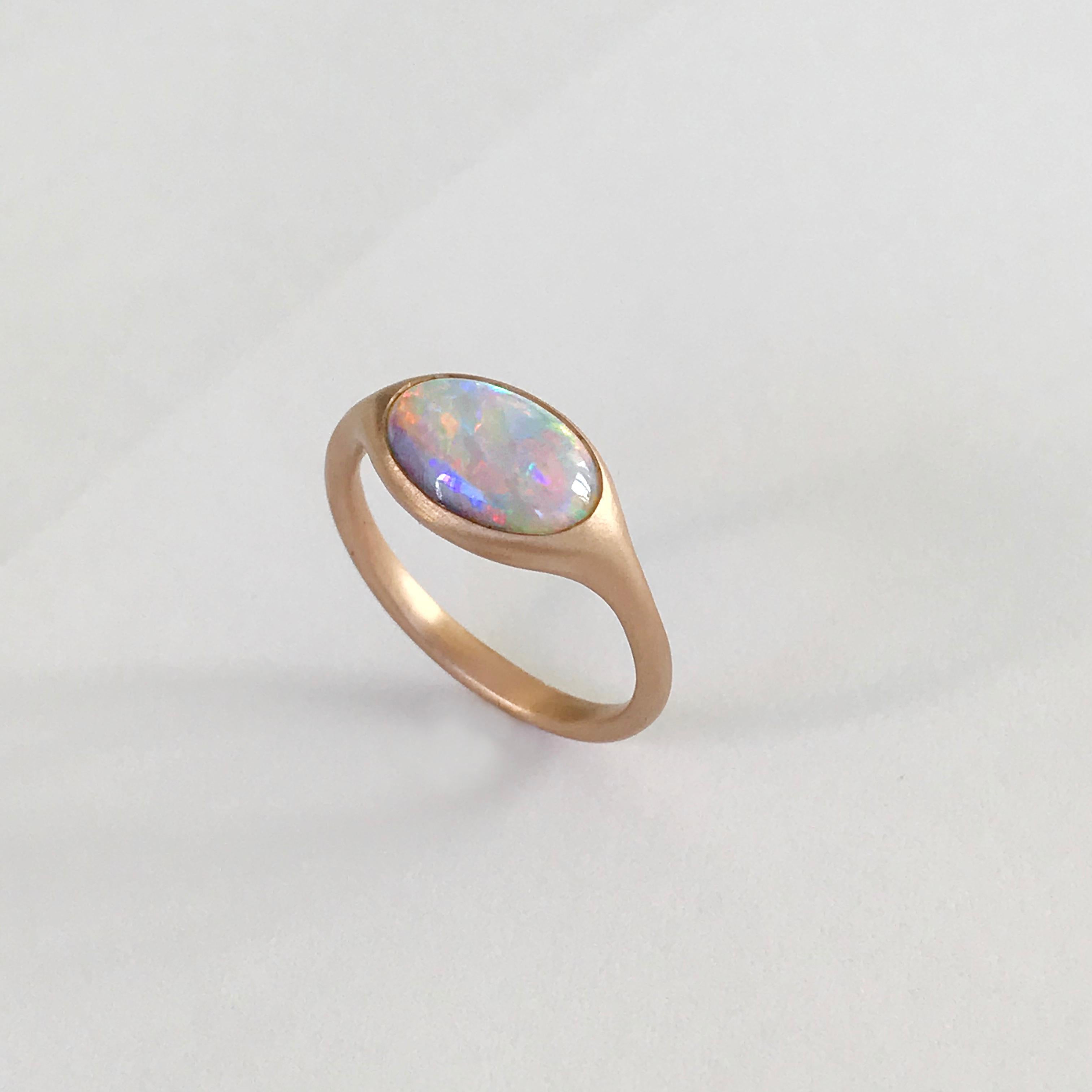 Dalben Lightning Ridge Oval Australian Crystal Opal Rose Gold Ring 4