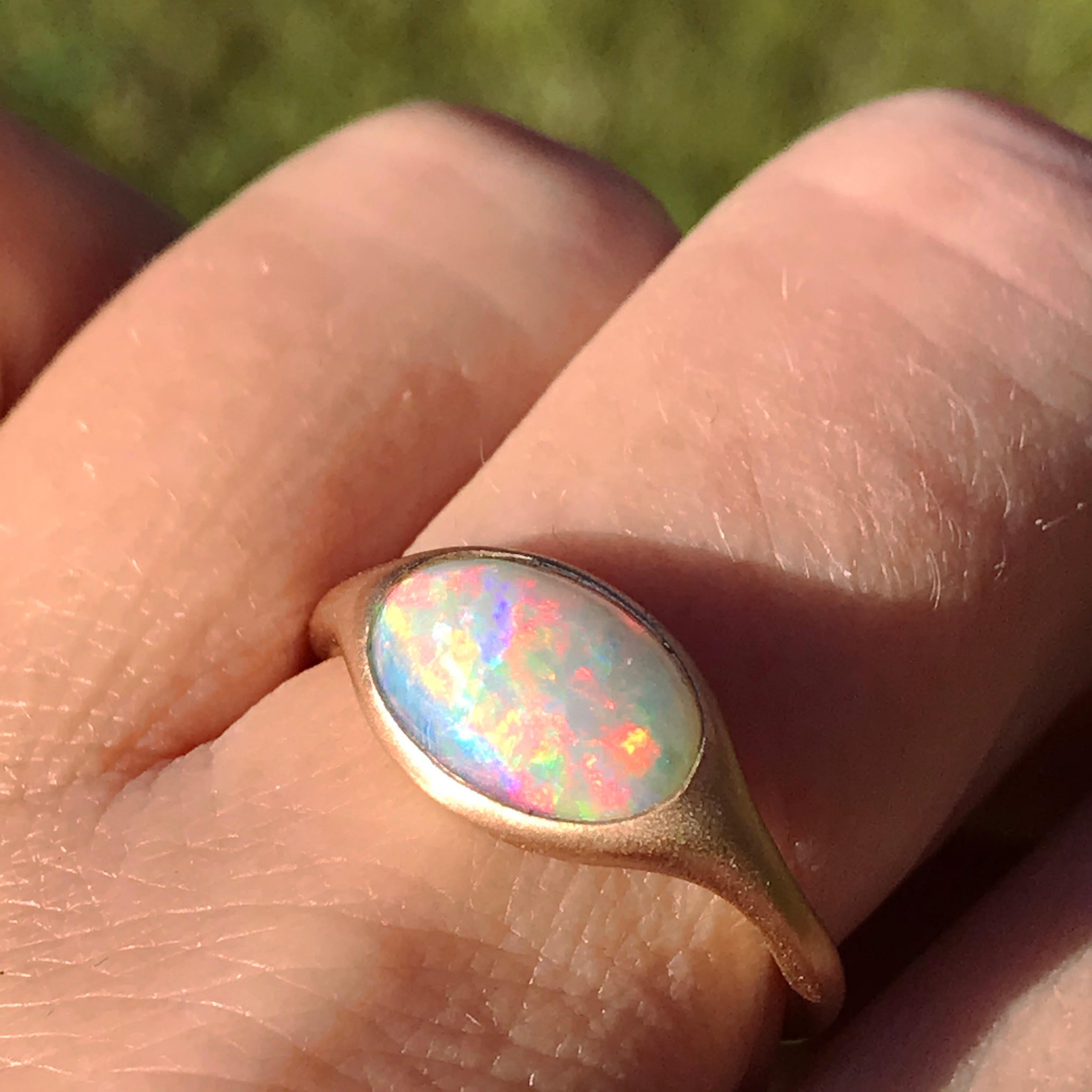 Contemporary Dalben Lightning Ridge Oval Australian Crystal Opal Rose Gold Ring