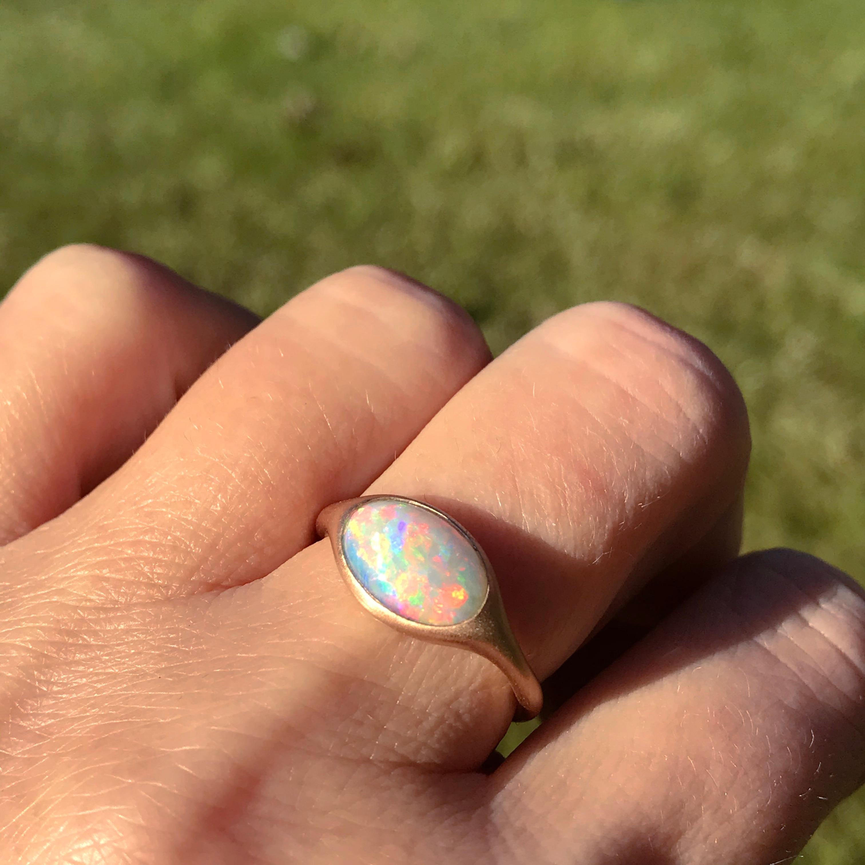 Dalben Lightning Ridge Oval Australian Crystal Opal Rose Gold Ring In New Condition In Como, IT