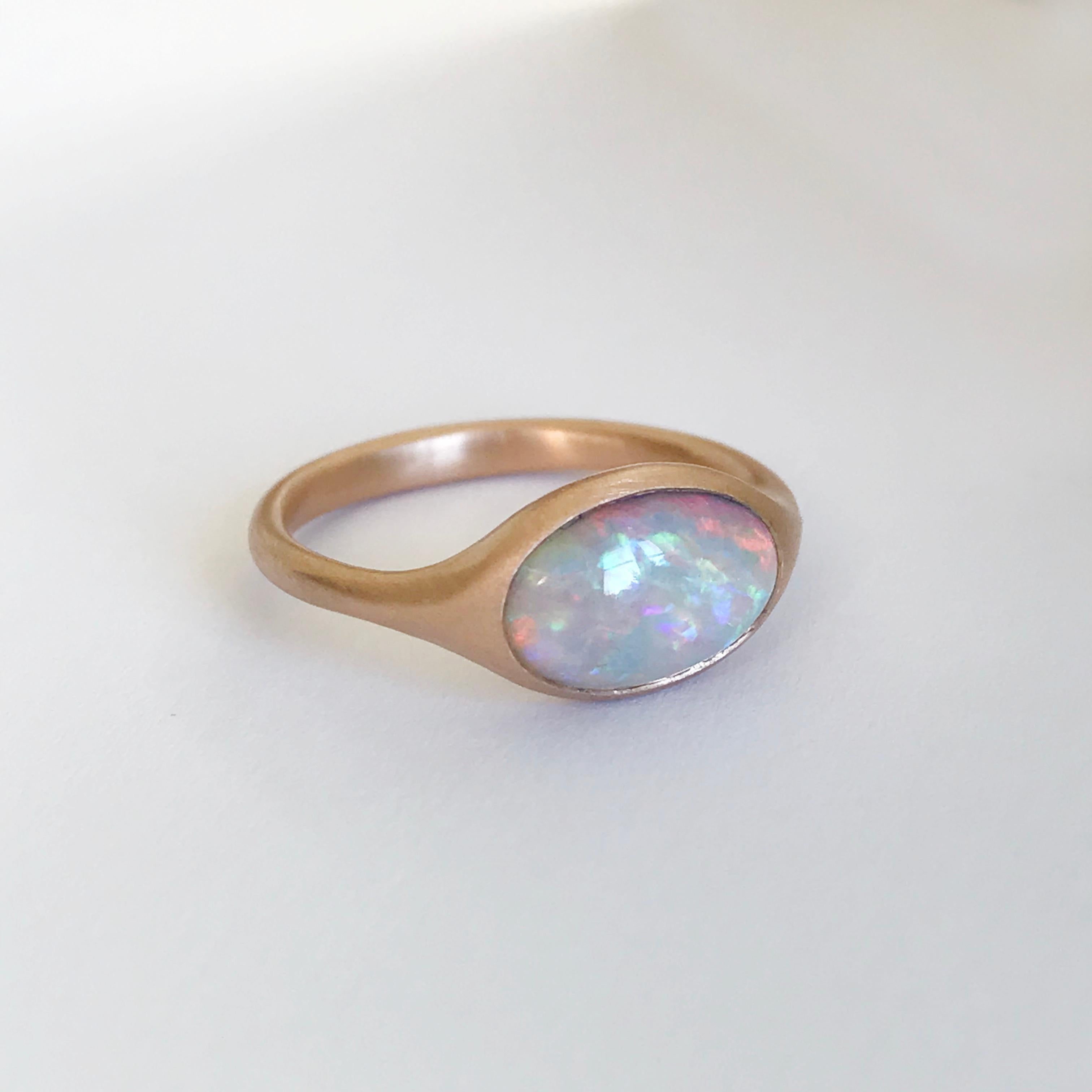 Dalben Lightning Ridge Oval Australian Crystal Opal Rose Gold Ring 1