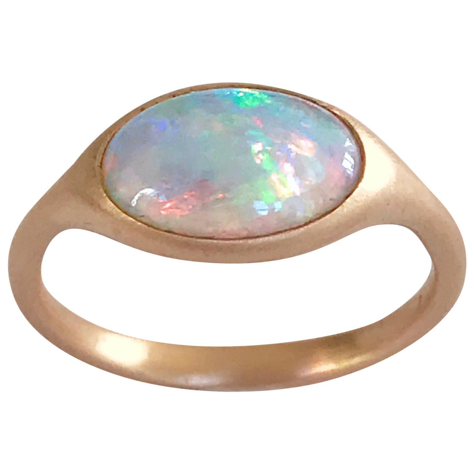 Dalben Lightning Ridge Oval Australian Crystal Opal Rose Gold Ring