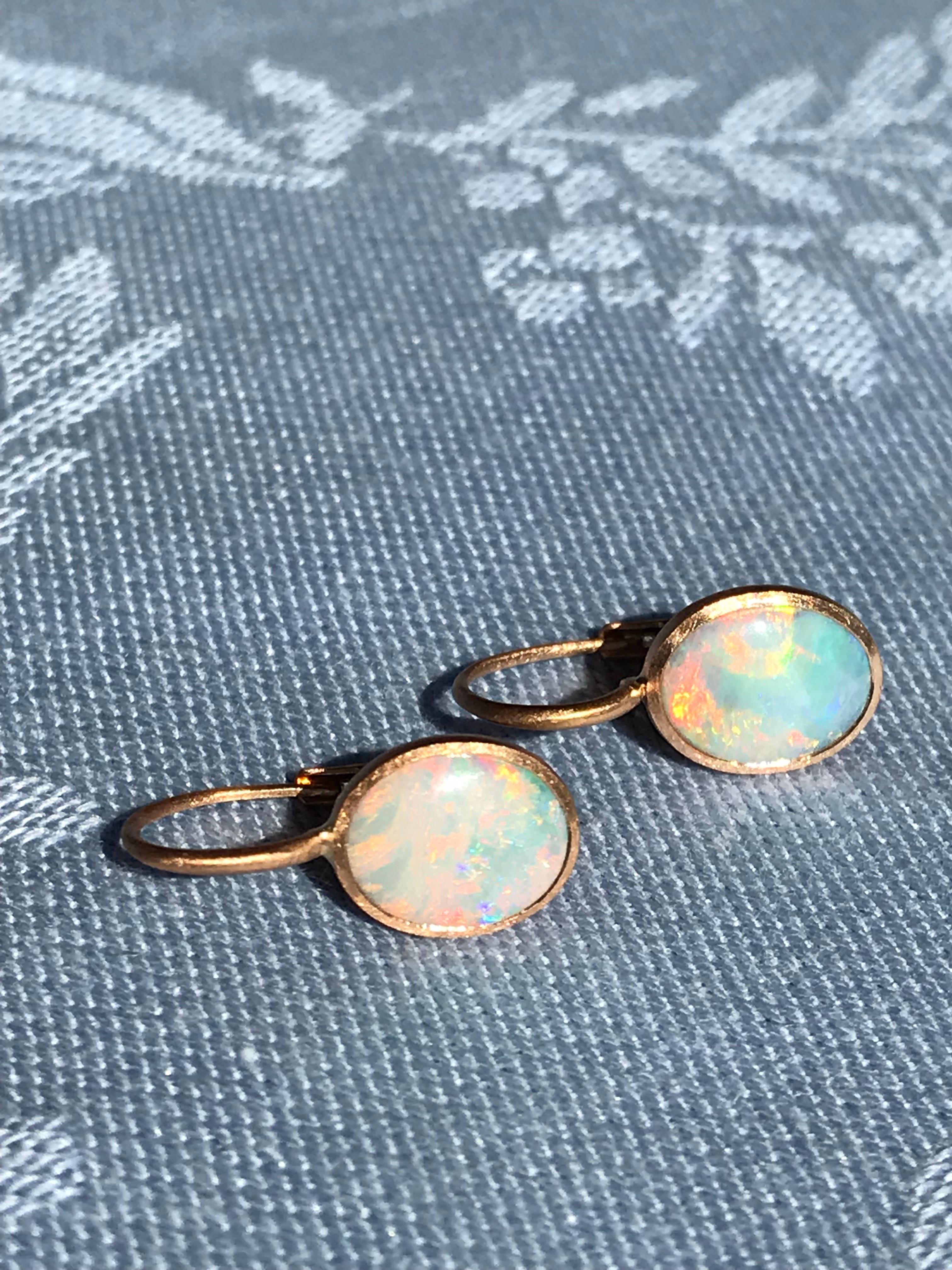 Dalben Little Oval Australian Opal Rose Gold Earrings For Sale 3