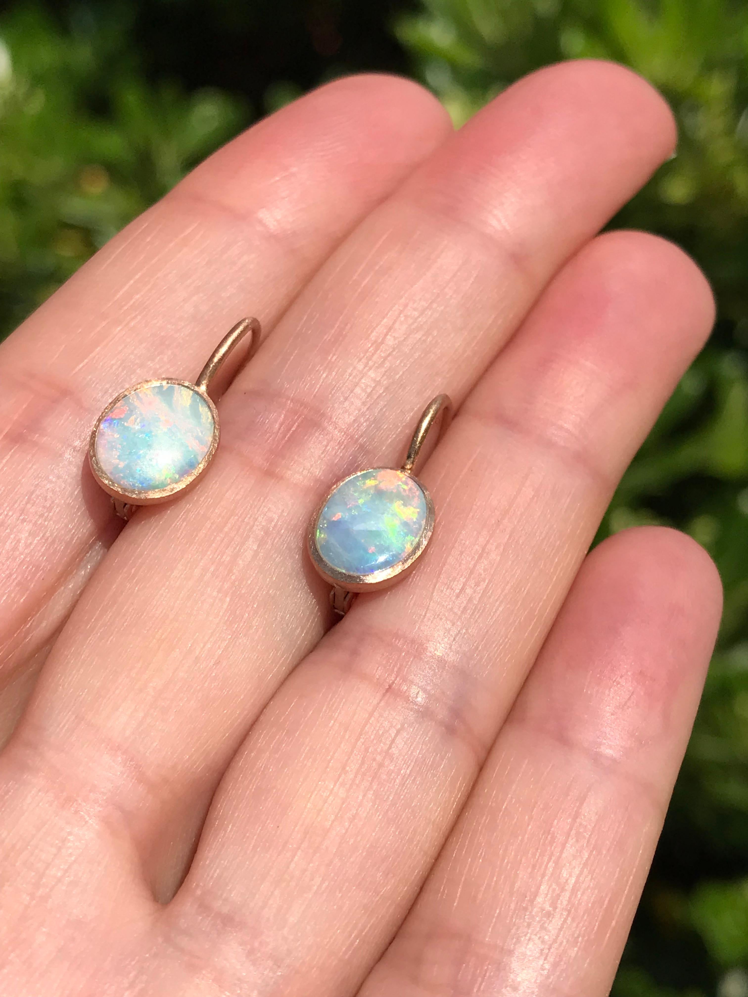 Cabochon Dalben Little Oval Australian Opal Rose Gold Earrings For Sale