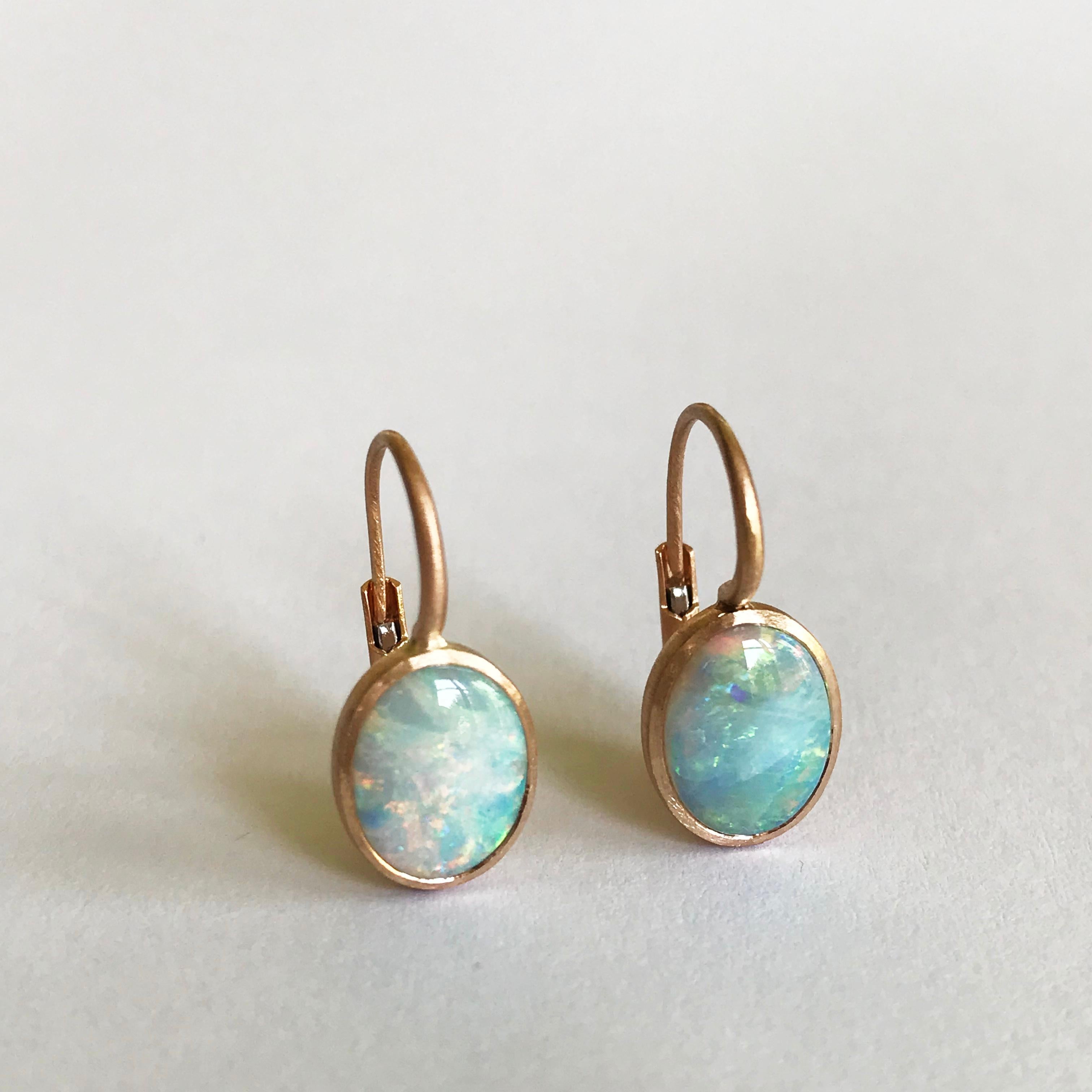 Dalben Little Oval Australian Opal Rose Gold Earrings For Sale 1