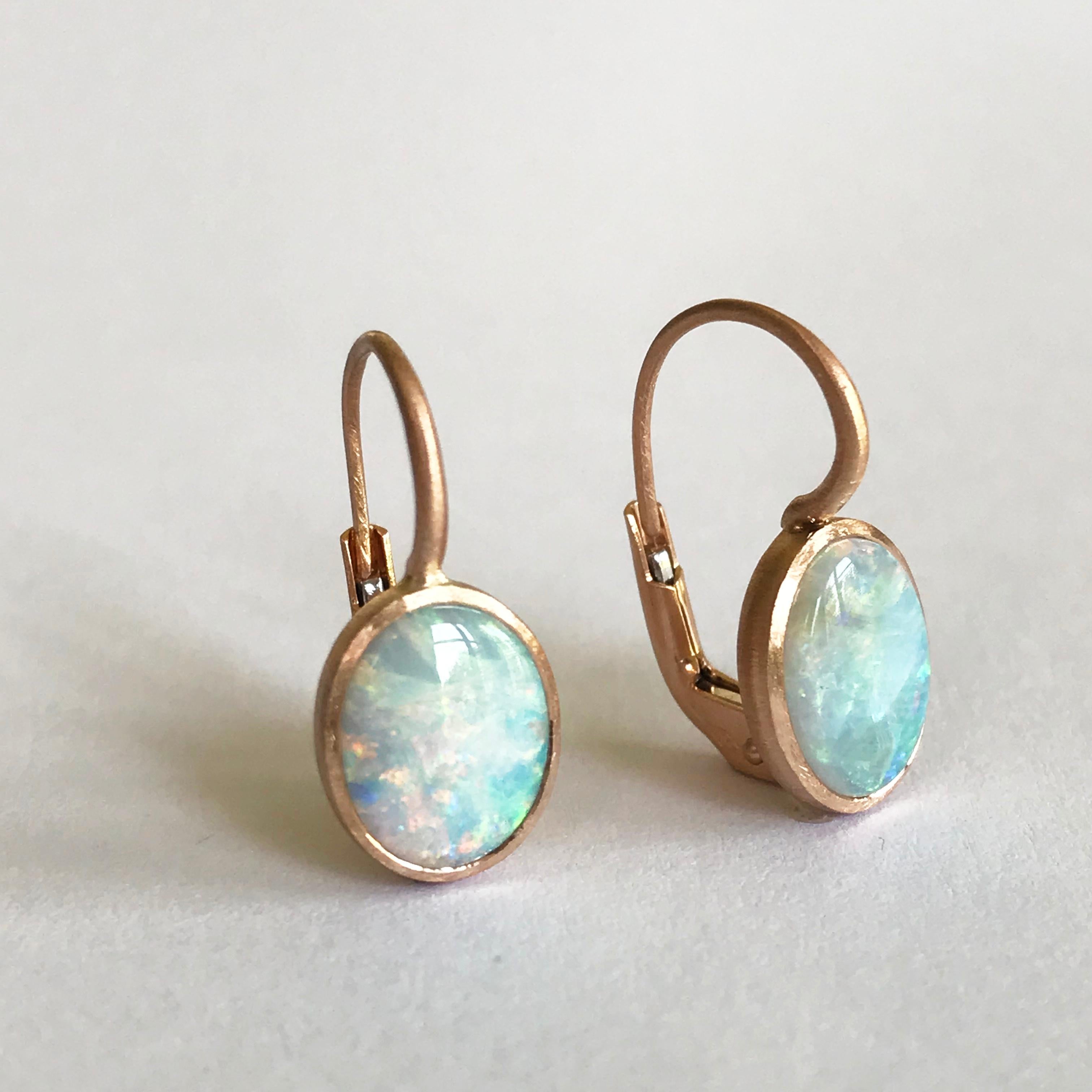 Dalben Little Oval Australian Opal Rose Gold Earrings For Sale 2
