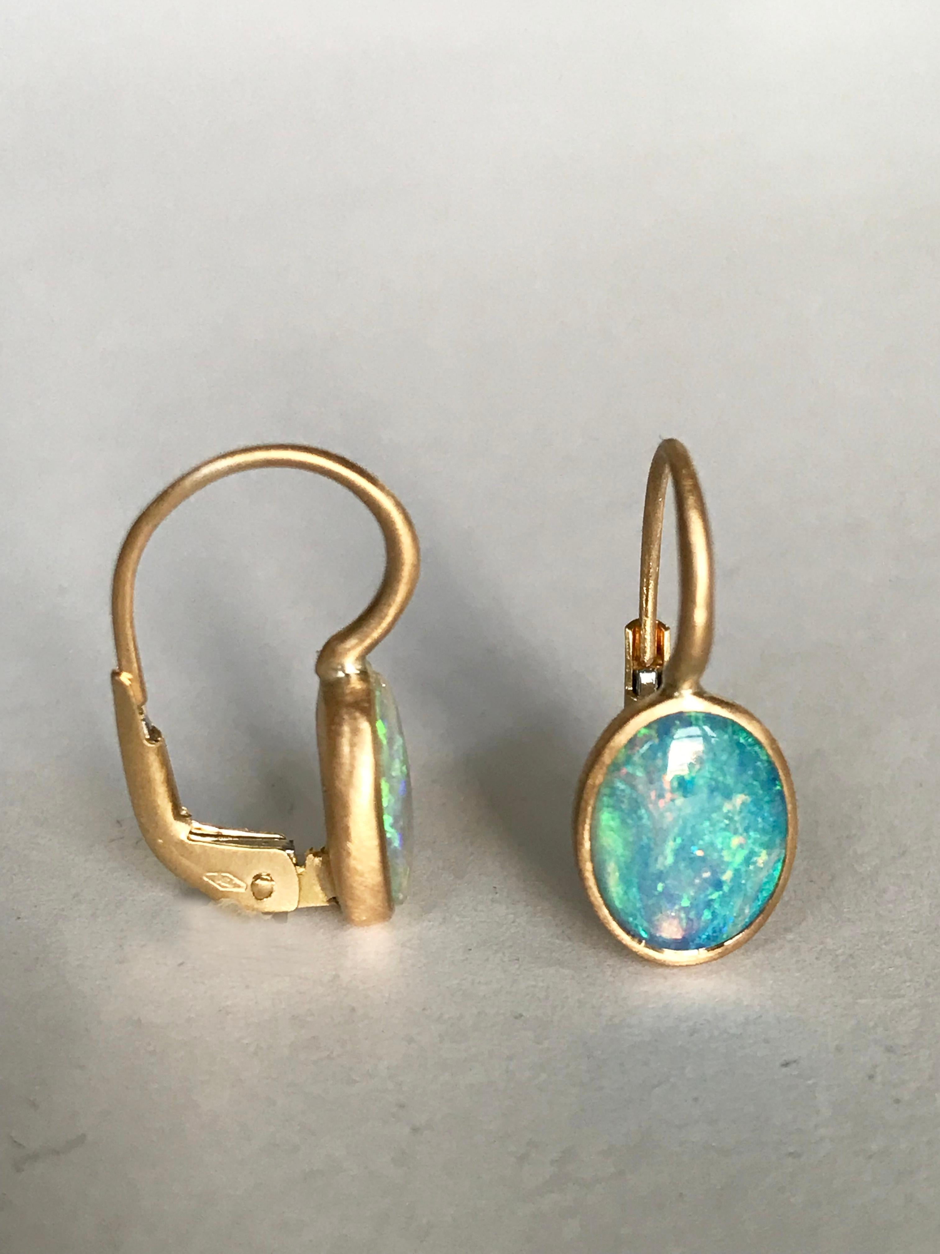 Dalben Little Oval Australian Opal Yellow Gold Earrings 1