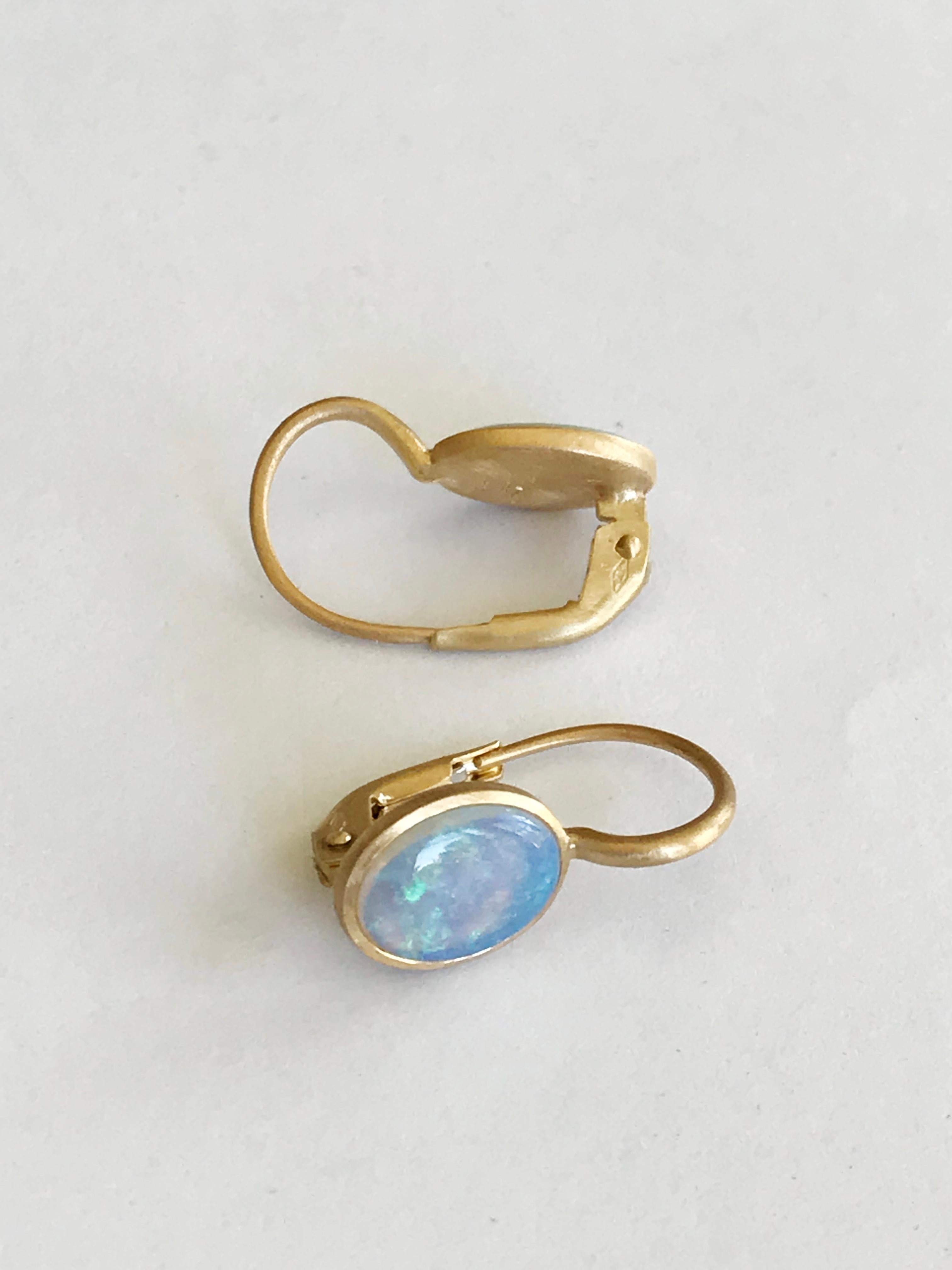 Dalben Little Oval Australian Opal Yellow Gold Earrings For Sale 1