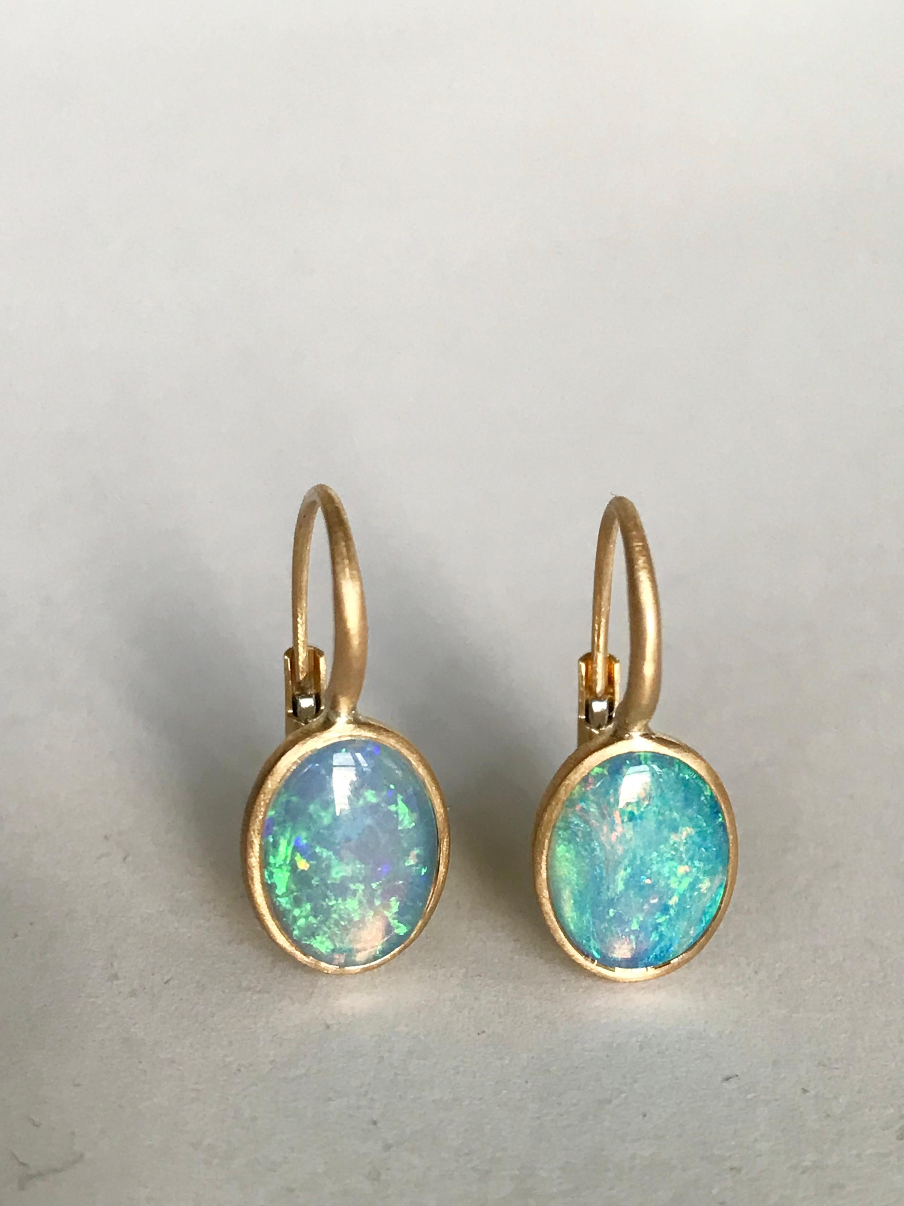 Dalben Little Oval Australian Opal Yellow Gold Earrings In New Condition In Como, IT