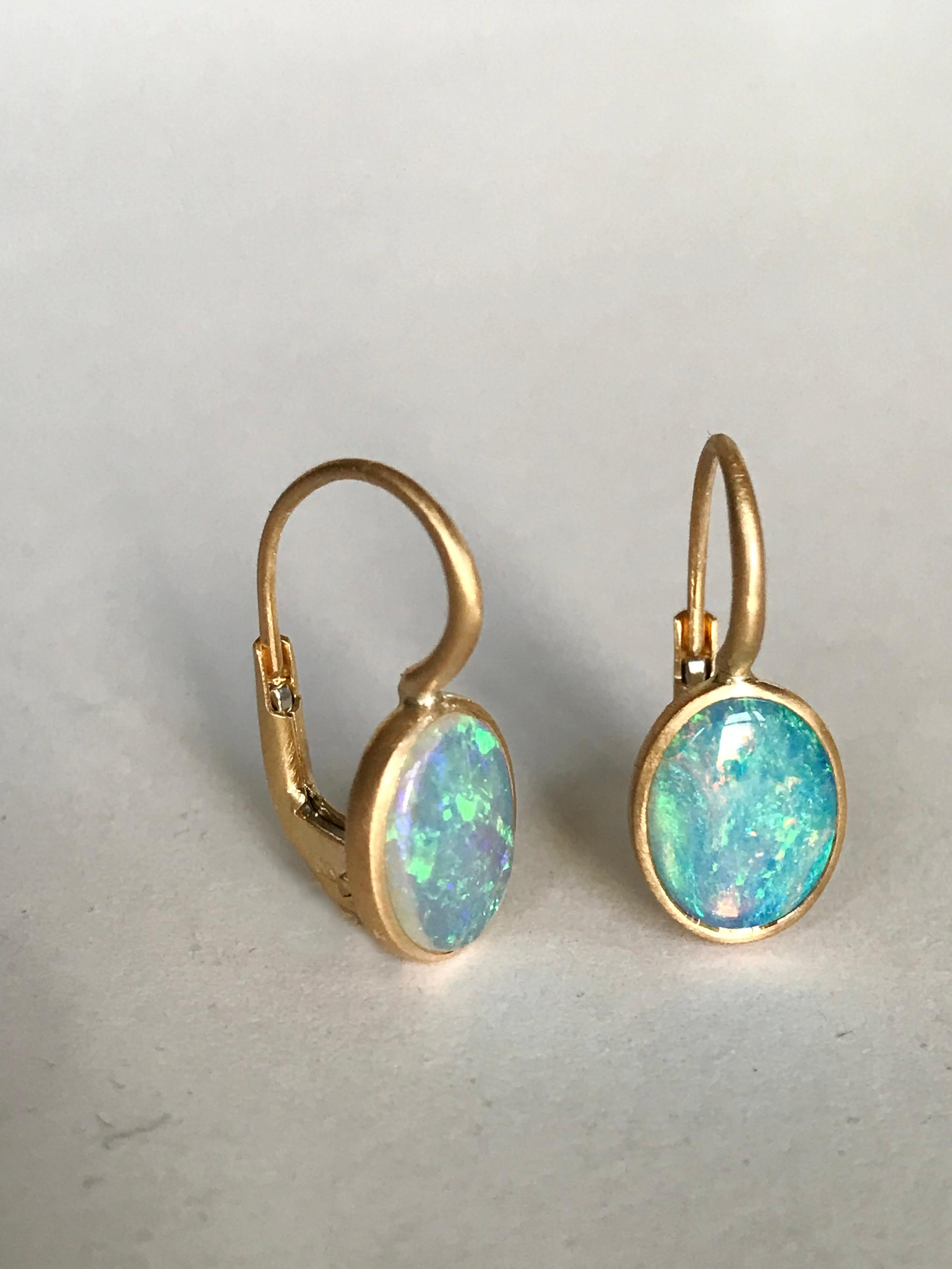 Women's Dalben Little Oval Australian Opal Yellow Gold Earrings