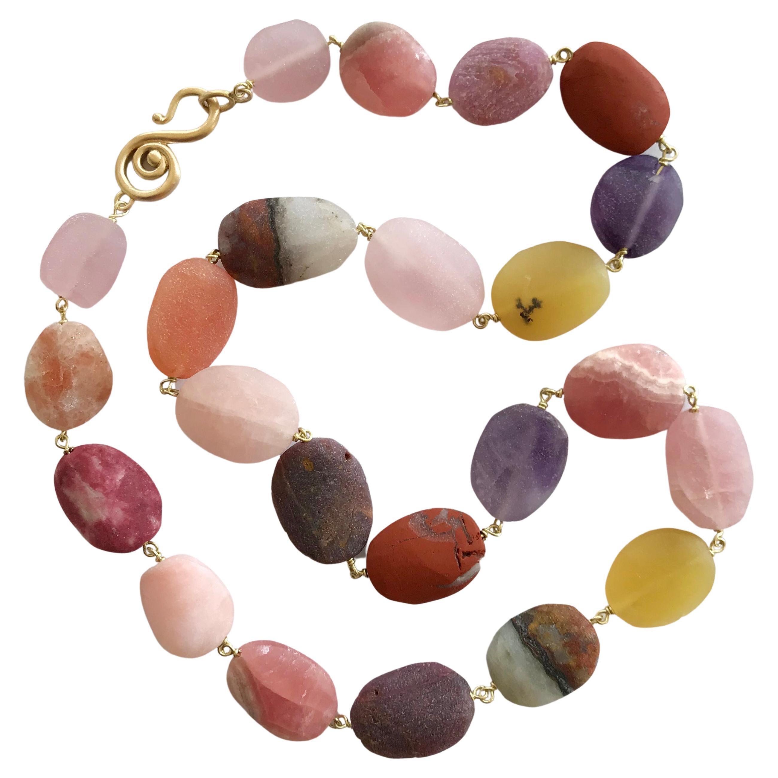 Dalben Mixed Natural Stones Yellow Gold Necklace For Sale