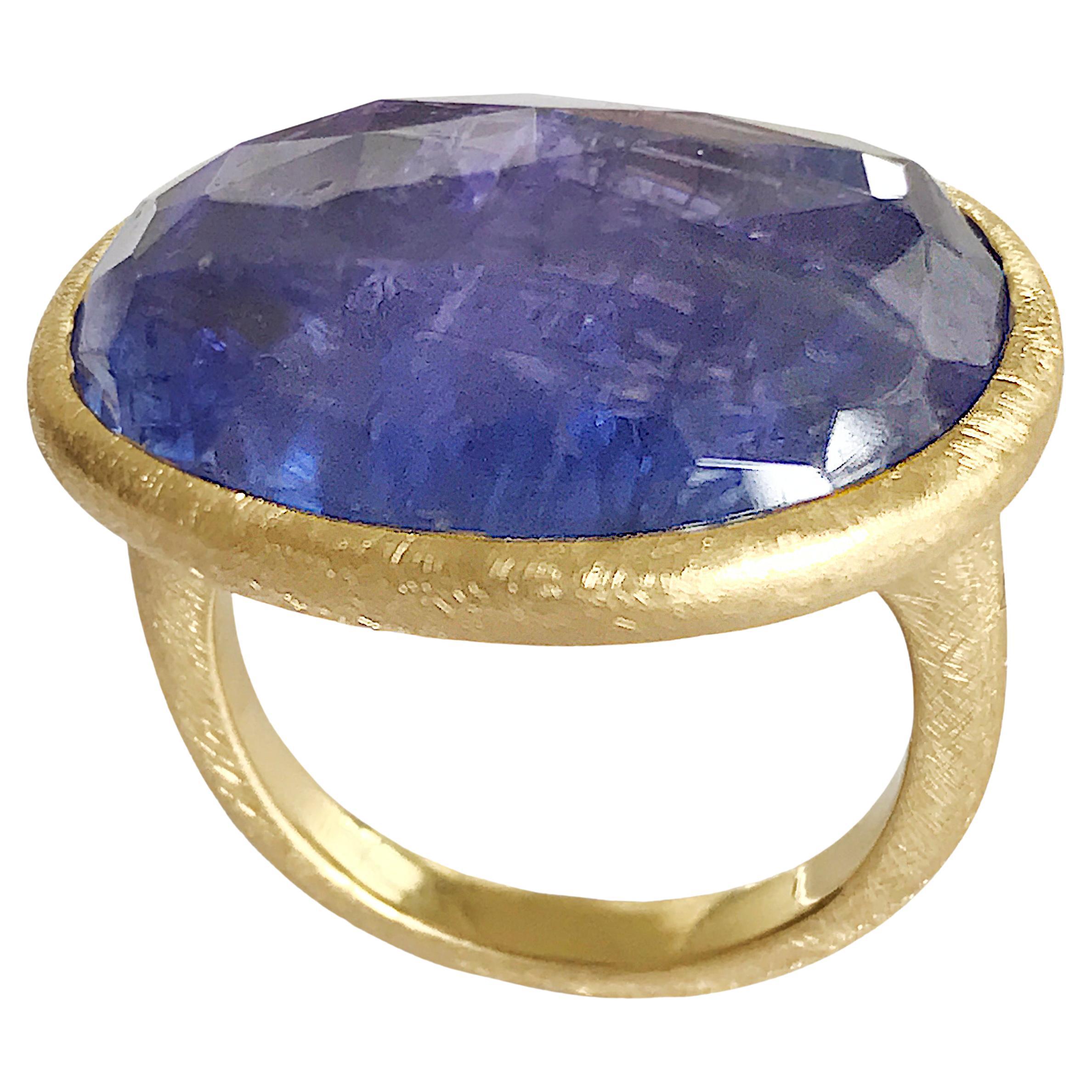 Dalben One of a Kind Tanzanite Scratch Engraved Gold Ring For Sale