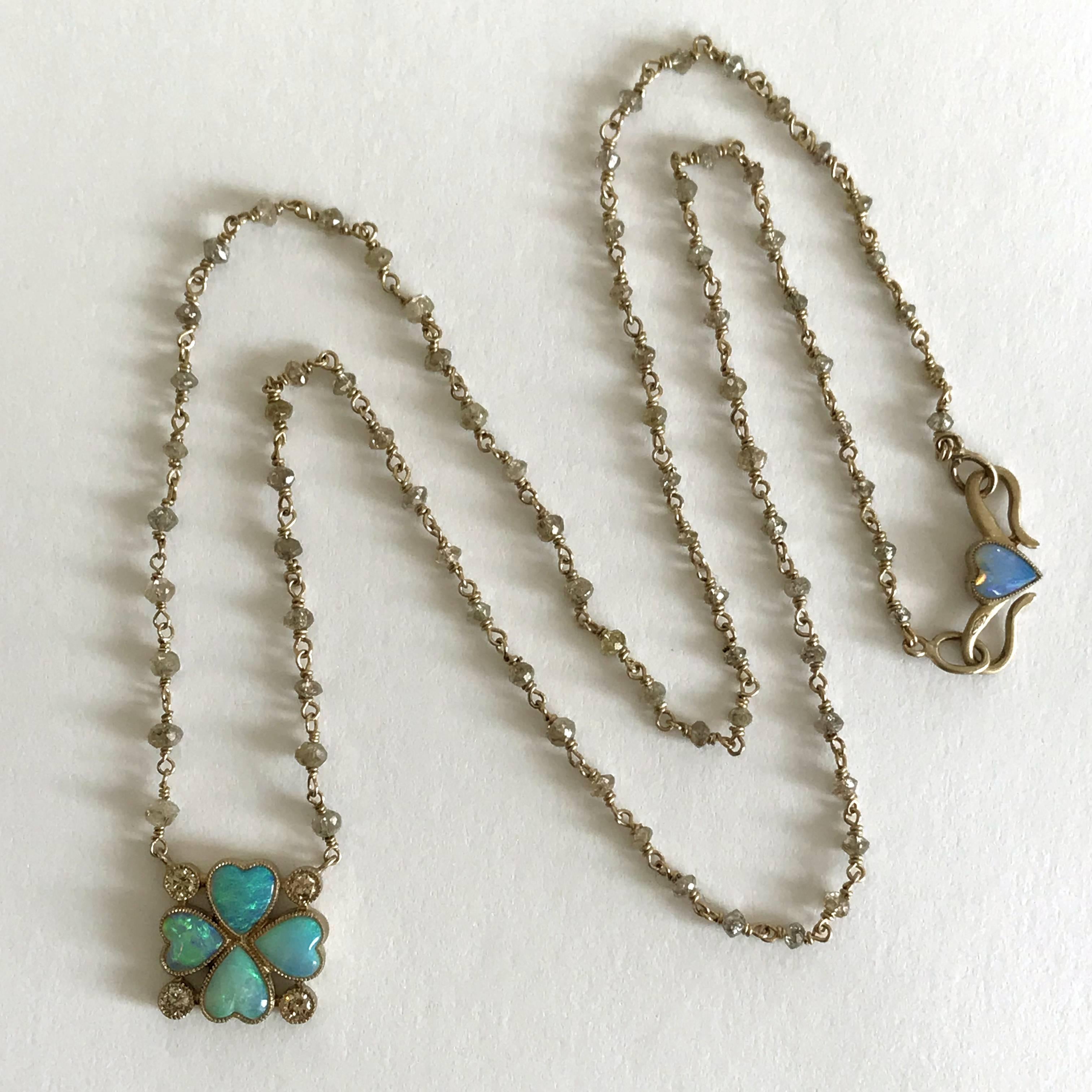 Women's Dalben Opal Diamond Gold Four-Leaf Clover Rosary Necklace