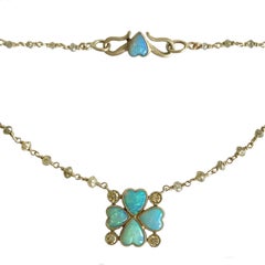 Dalben Opal Diamond Gold Four-Leaf Clover Rosary Necklace