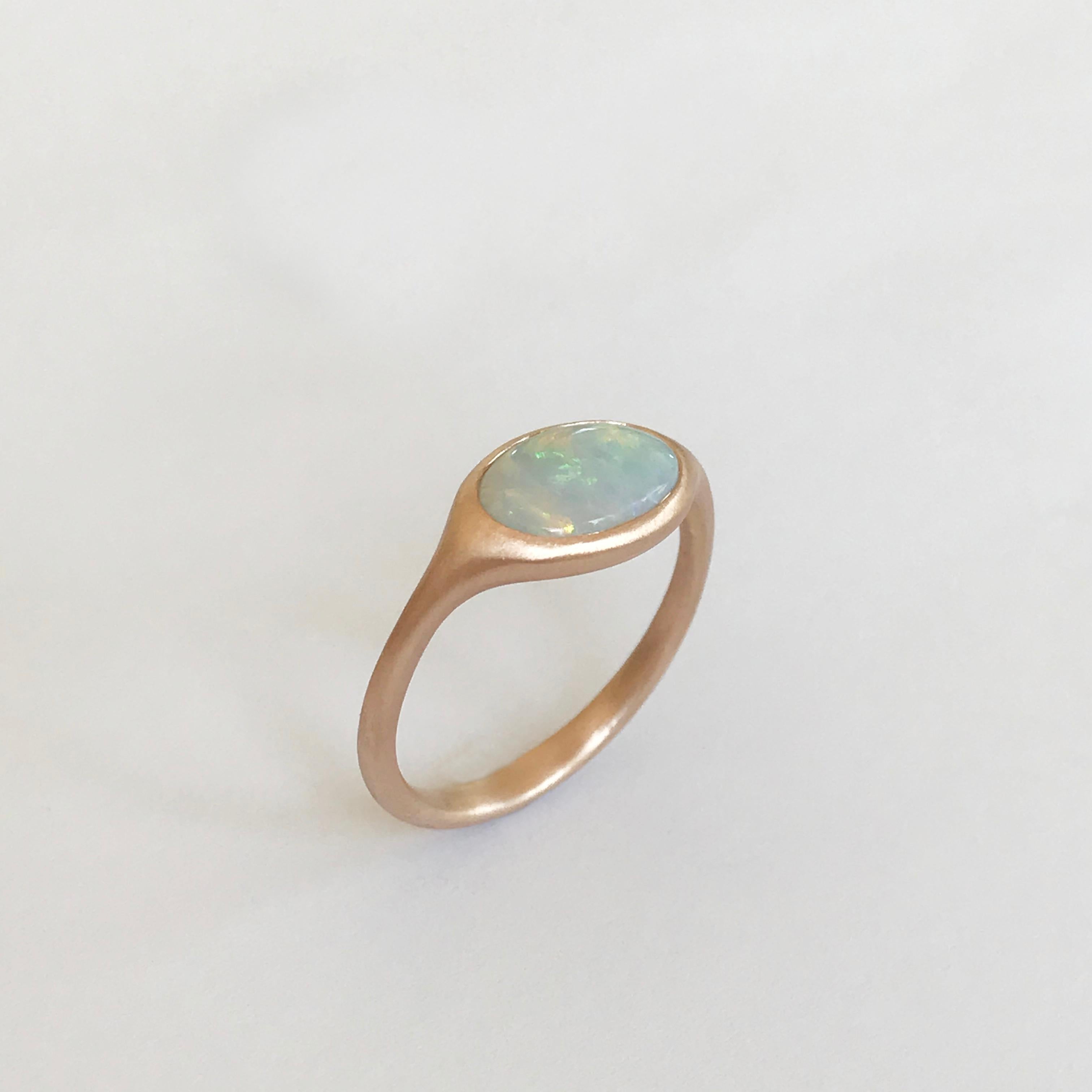 Cabochon Dalben Oval Australian Crystal Opal Rose Gold Ring