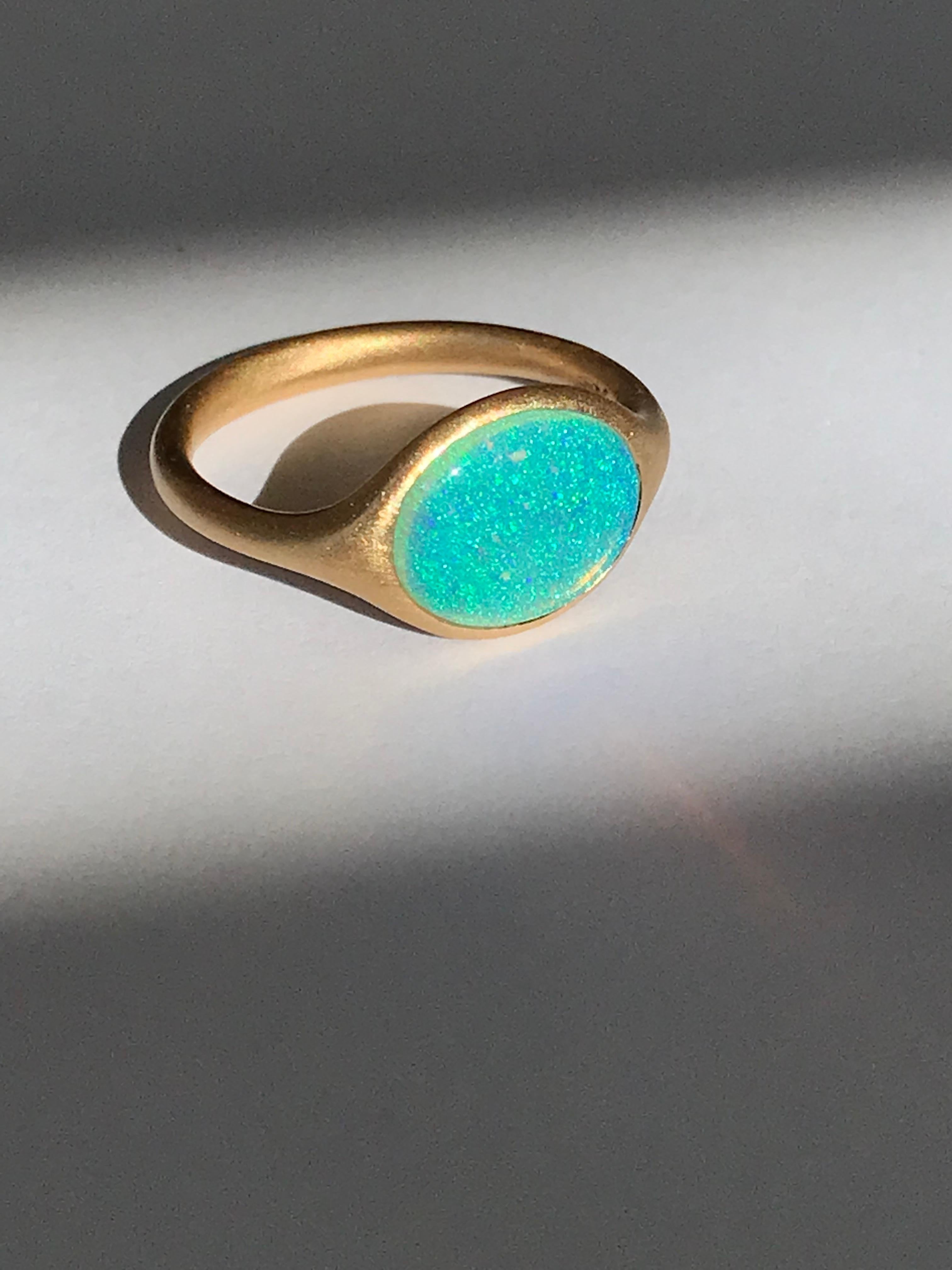 Dalben Oval Australian Crystal Opal Yellow Gold Ring For Sale 3
