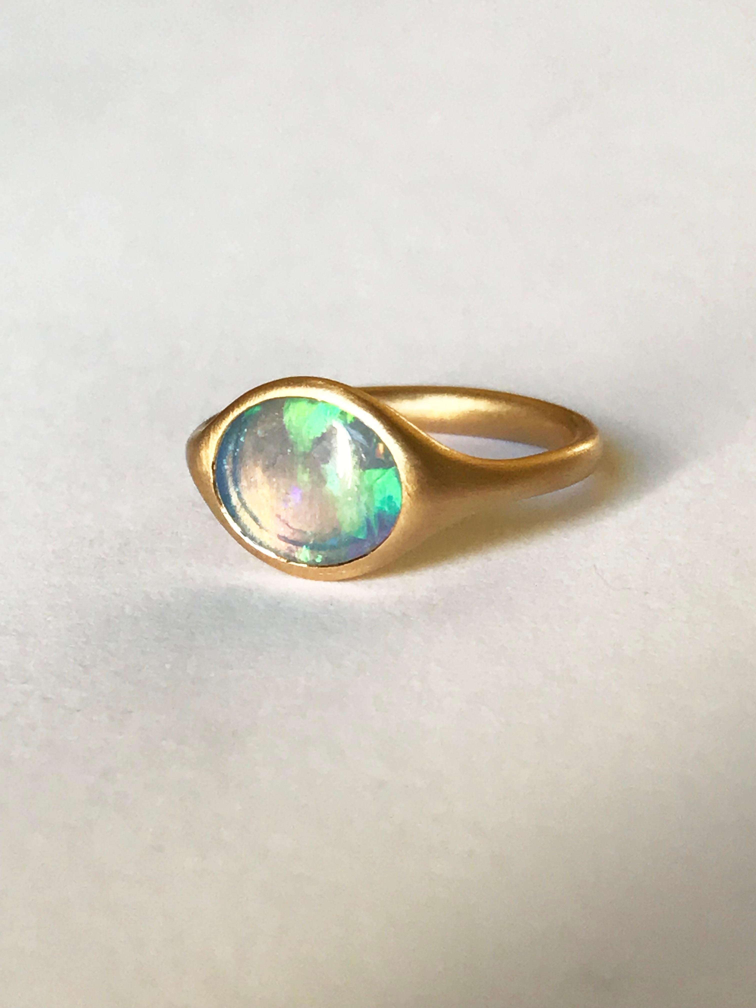 Dalben Oval Australian Crystal Opal Yellow Gold Ring For Sale 1