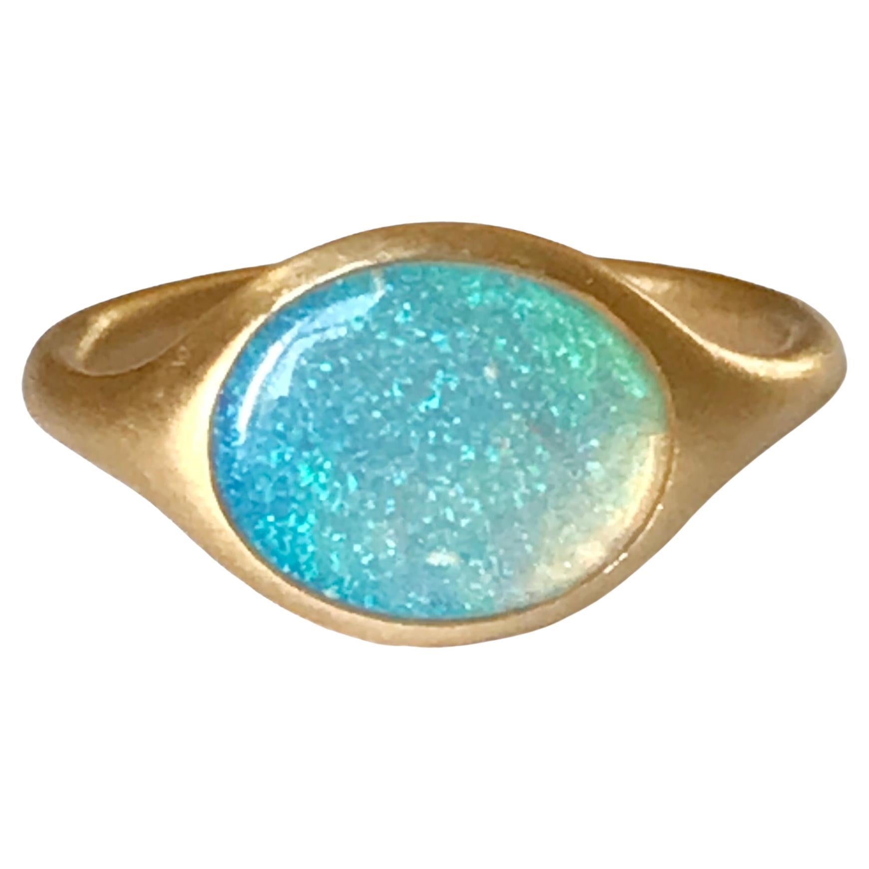 Dalben Oval australischer Kristall-Opal Gelbgoldring mit Opal
