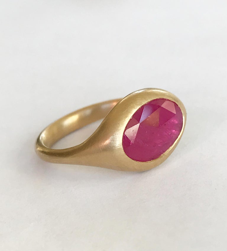 Dalben Oval Rose Cut Slice Ruby Yellow Gold Ring For Sale at 1stDibs