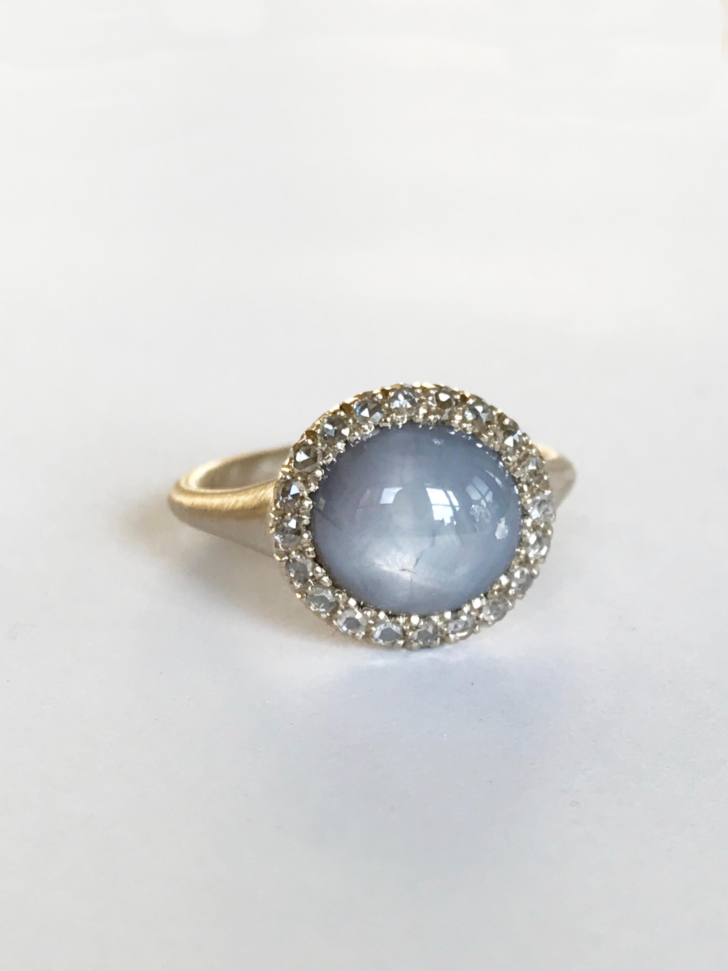 Dalben Oval Star Sapphire Rose Cut Diamond Gold Ring For Sale 1