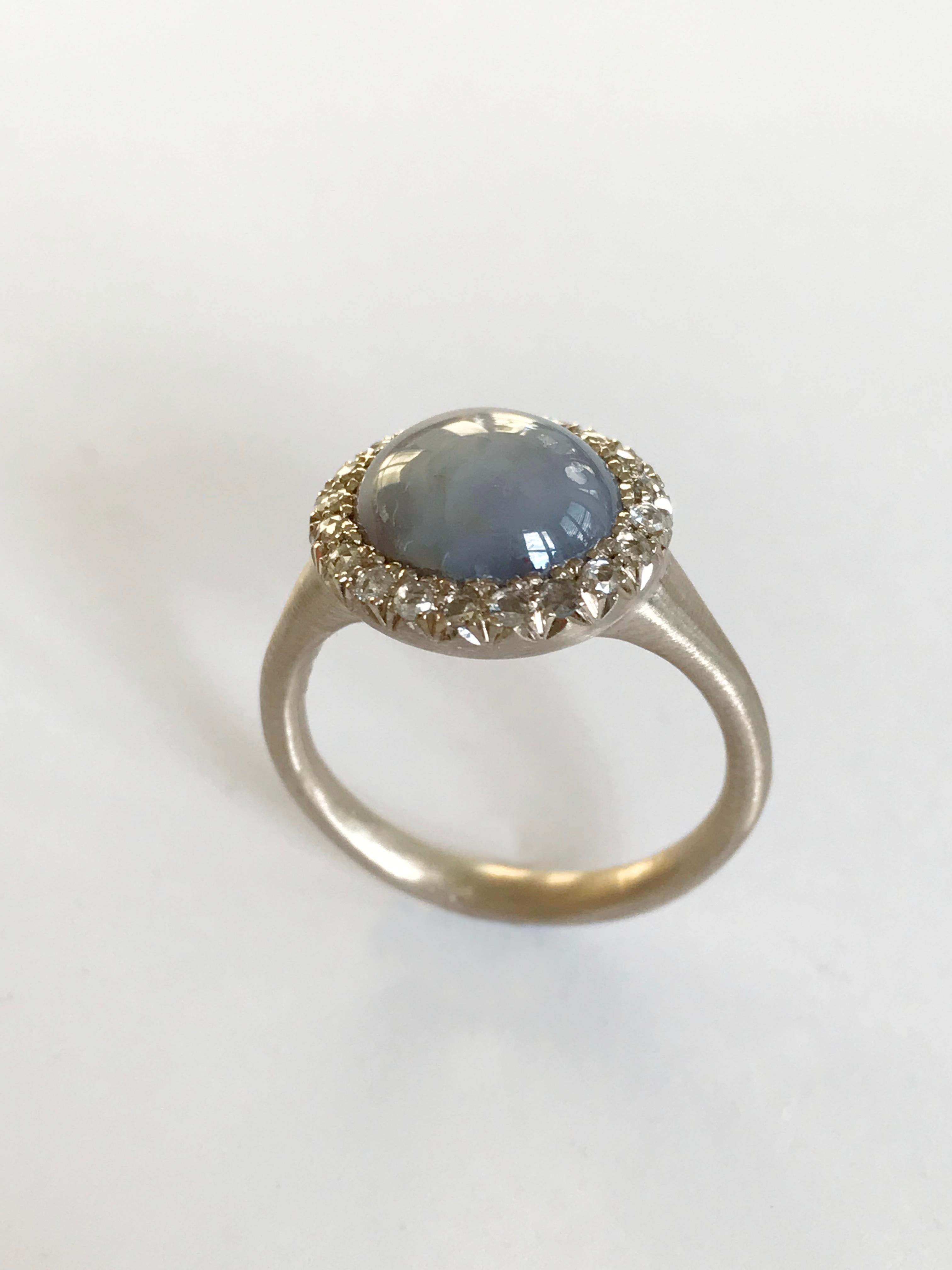 Dalben Oval Star Sapphire Rose Cut Diamond Gold Ring For Sale 2
