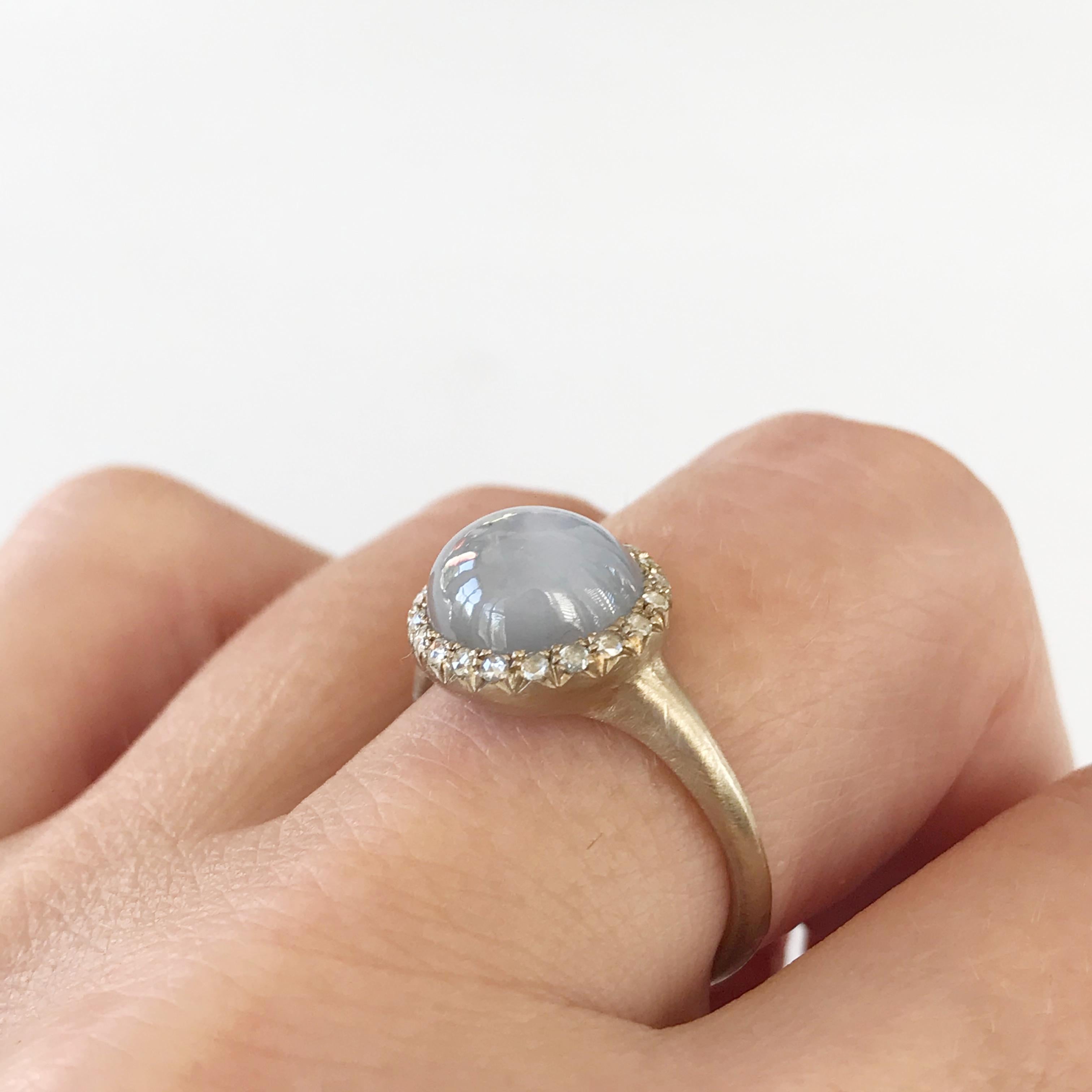 Dalben Oval Star Sapphire Rose Cut Diamond Gold Ring 6