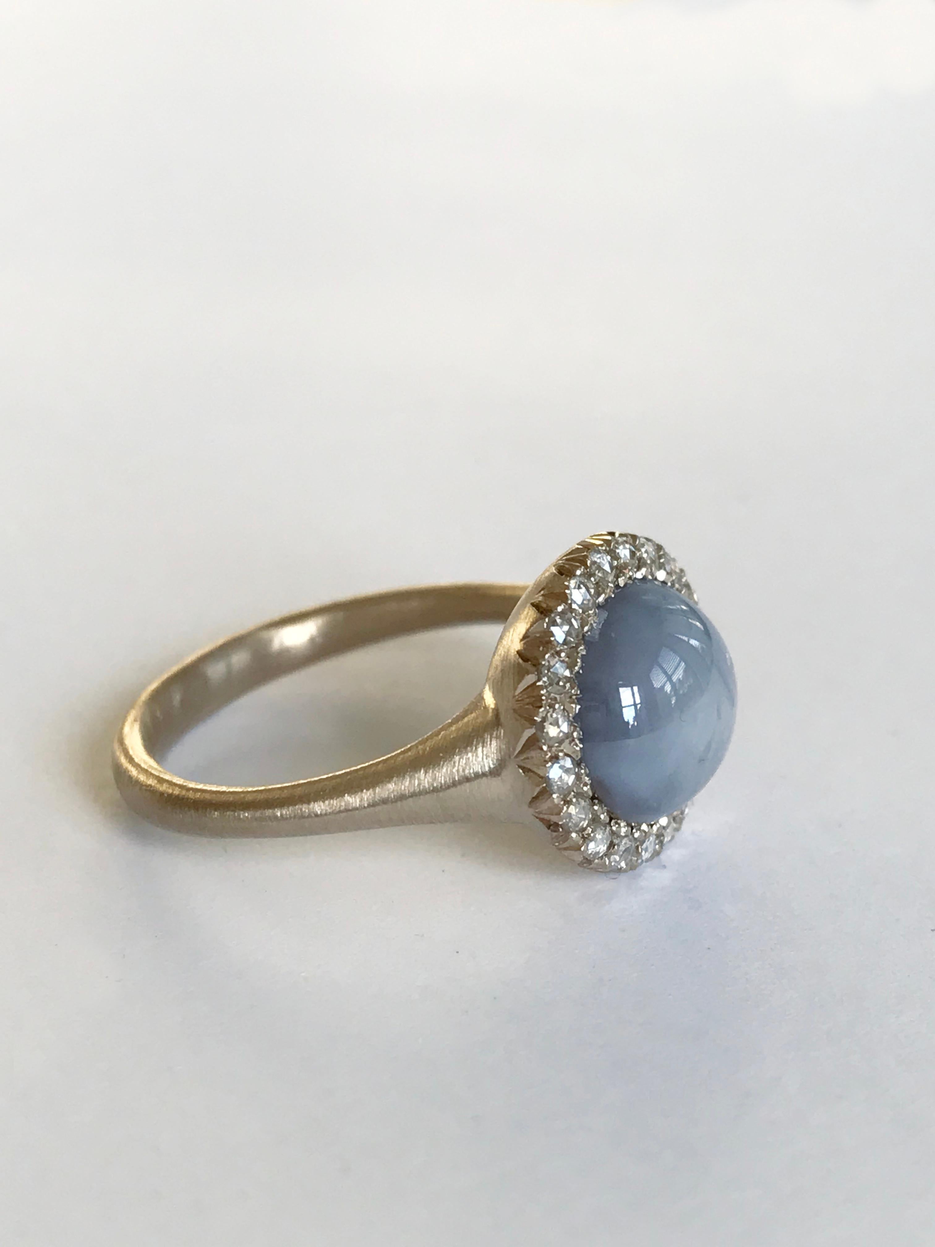 Dalben Oval Star Sapphire Rose Cut Diamond Gold Ring For Sale 3