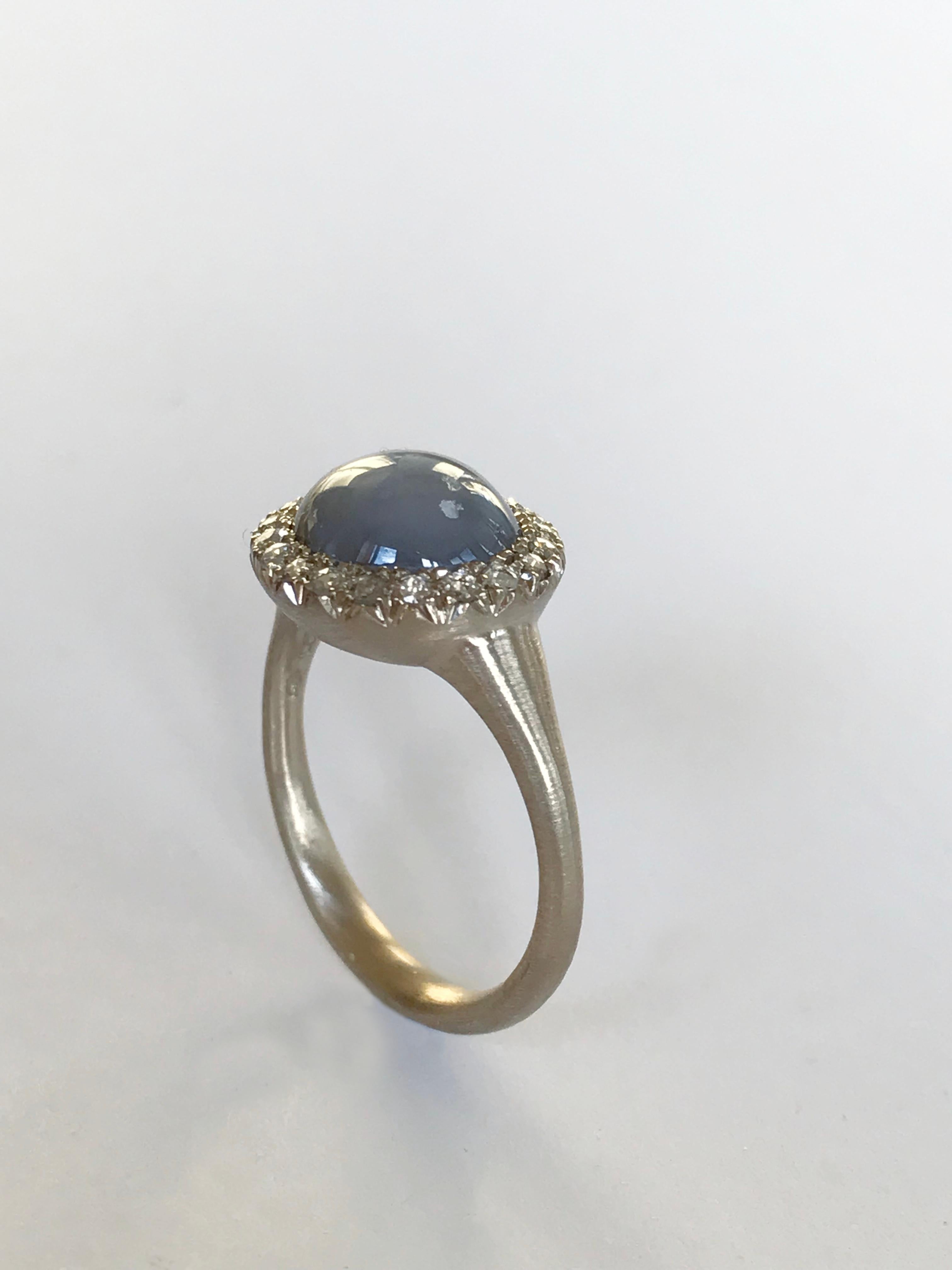 Dalben Oval Star Sapphire Rose Cut Diamond Gold Ring For Sale 4