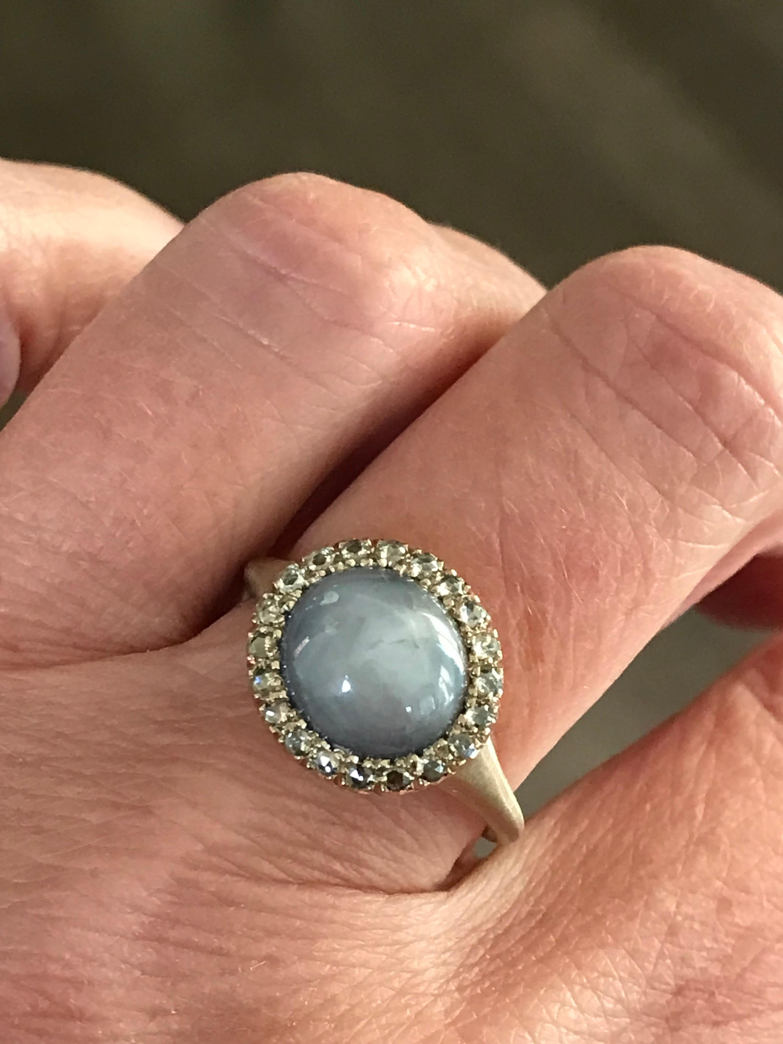 Dalben Oval Star Sapphire Rose Cut Diamond Gold Ring For Sale 5