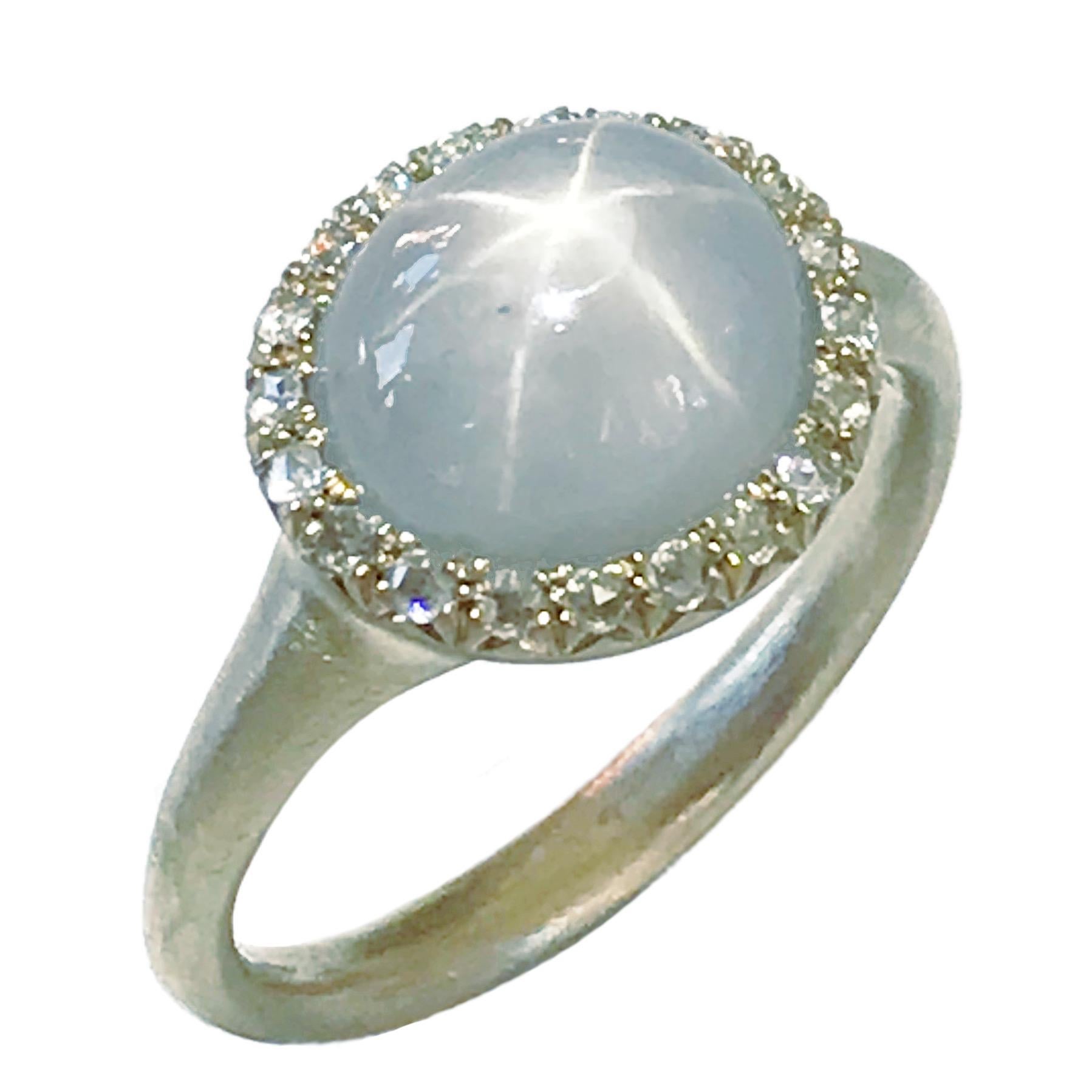 Dalben Oval Star Sapphire Rose Cut Diamond Gold Ring 5
