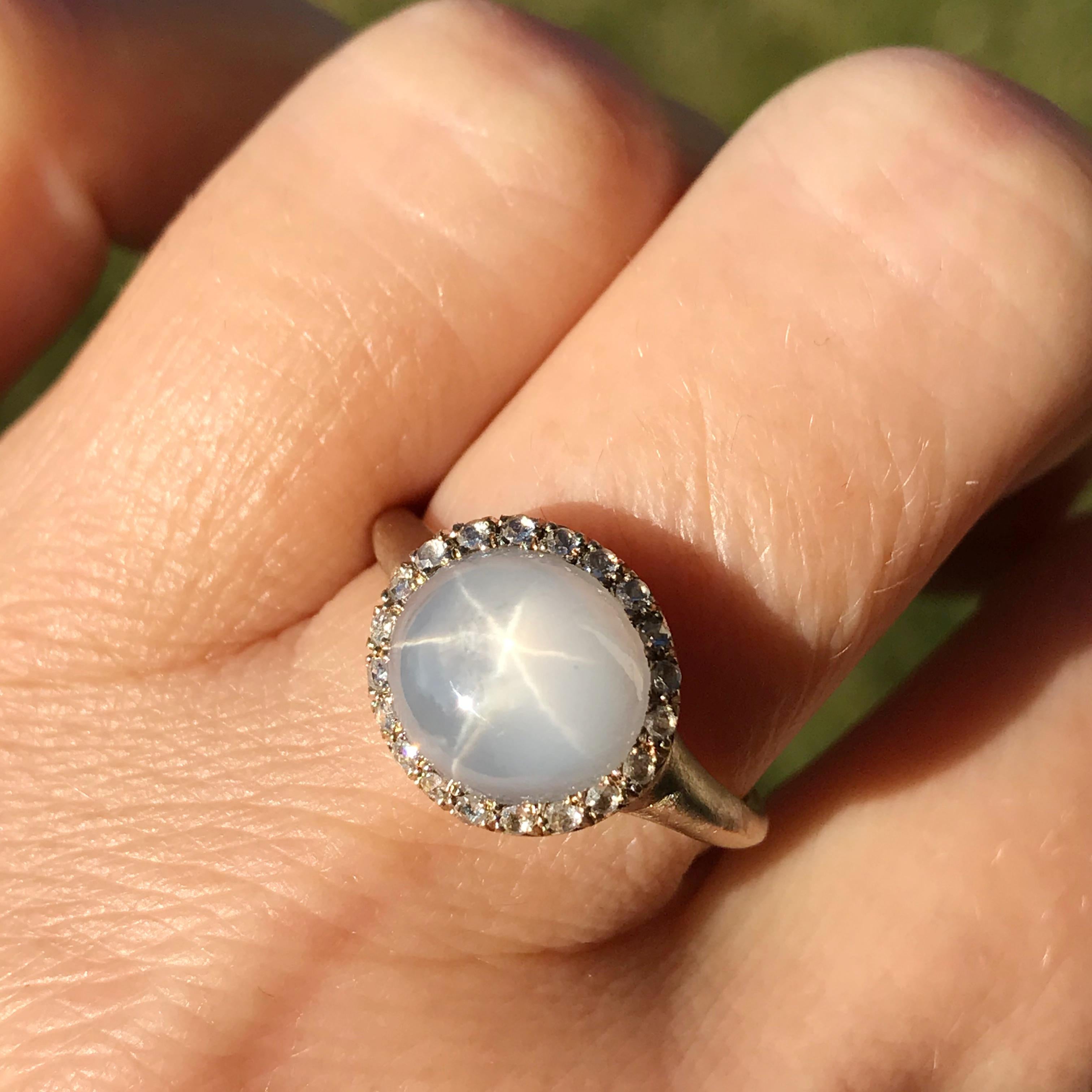 Dalben Oval Star Sapphire Rose Cut Diamond Gold Ring 2