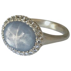 Dalben Oval Star Sapphire Rose Cut Diamond Gold Ring