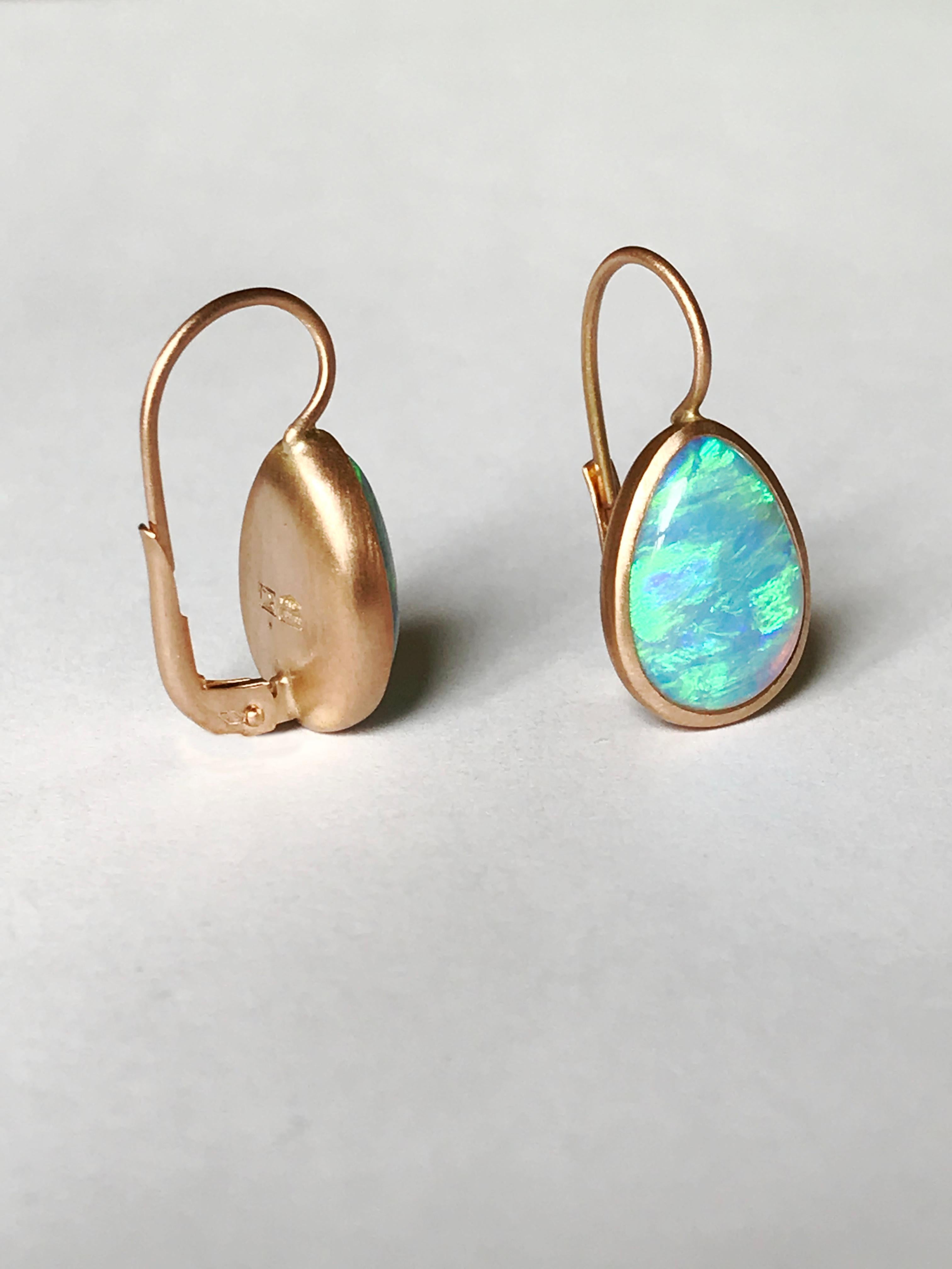 Dalben Pear Shape Australian Opal Rose Gold Earrings For Sale 4