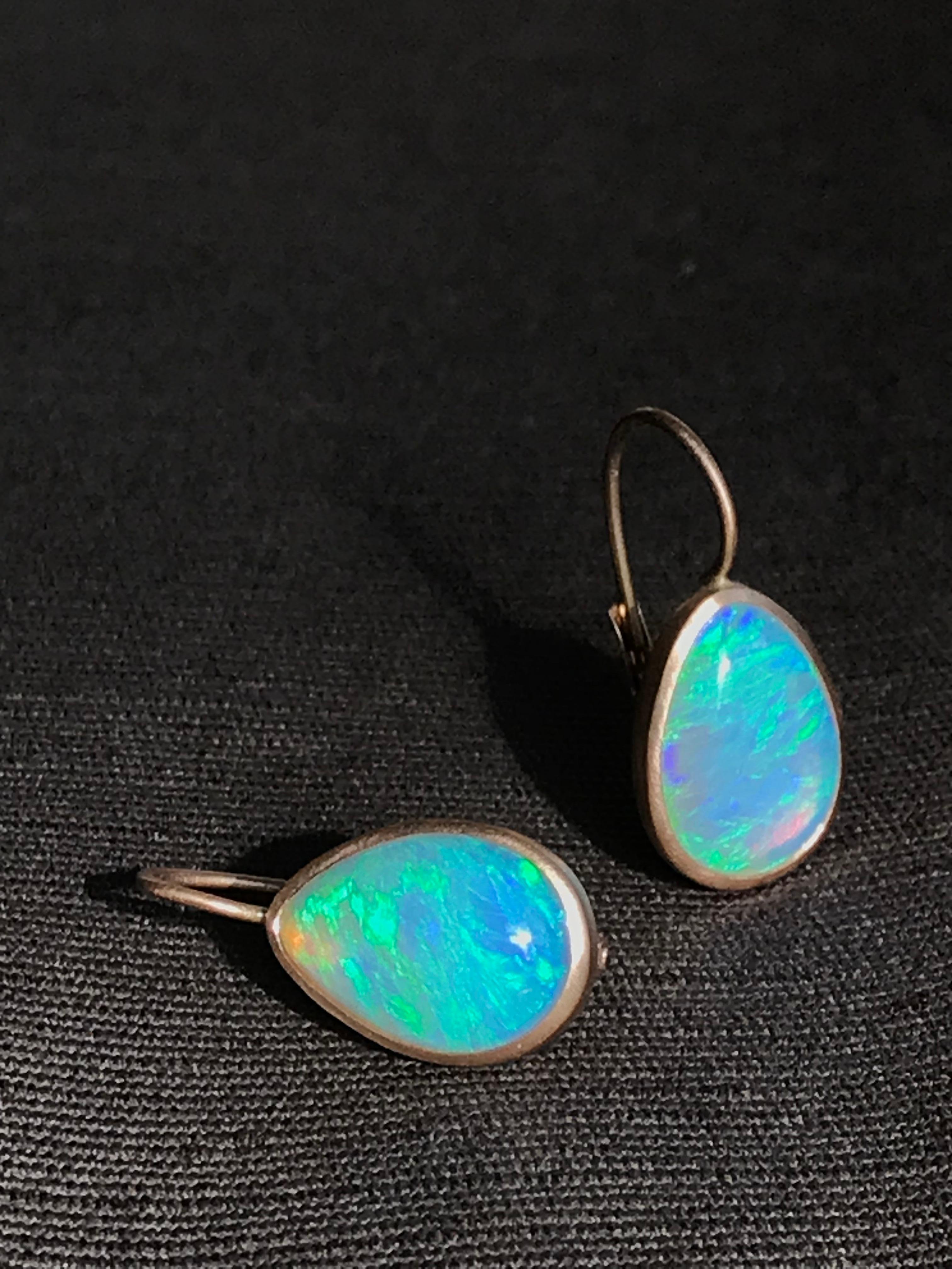 Dalben Pear Shape Australian Opal Rose Gold Earrings For Sale 6