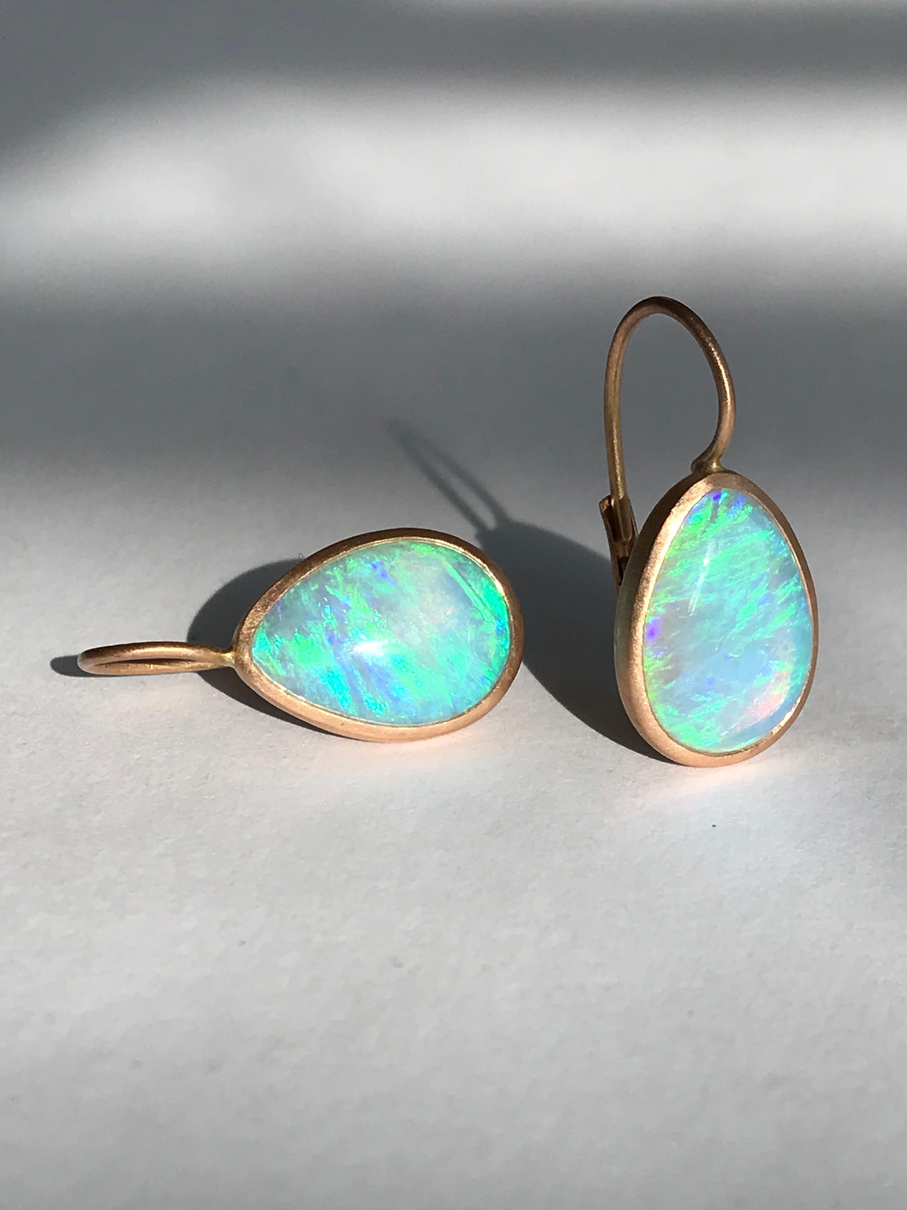 Dalben Pear Shape Australian Opal Rose Gold Earrings For Sale 7
