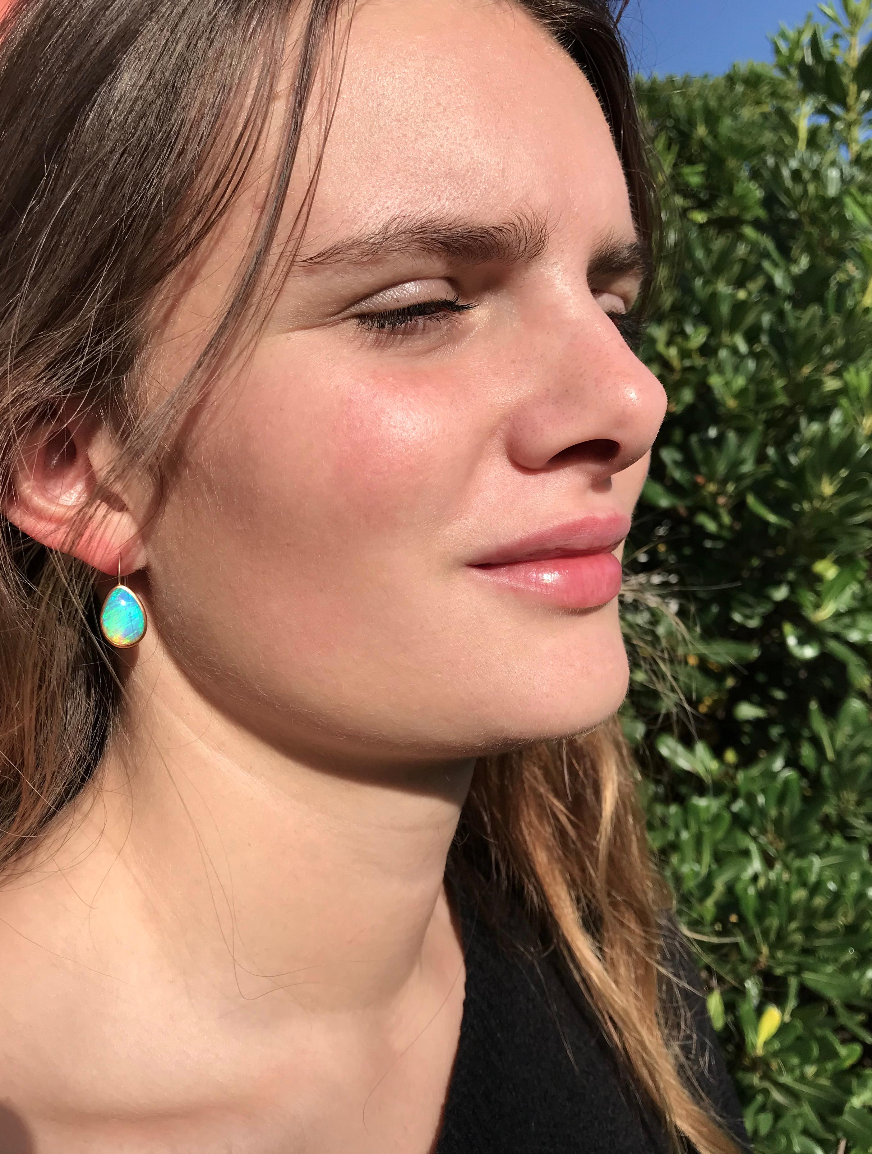 Contemporary Dalben Pear Shape Australian Opal Rose Gold Earrings For Sale