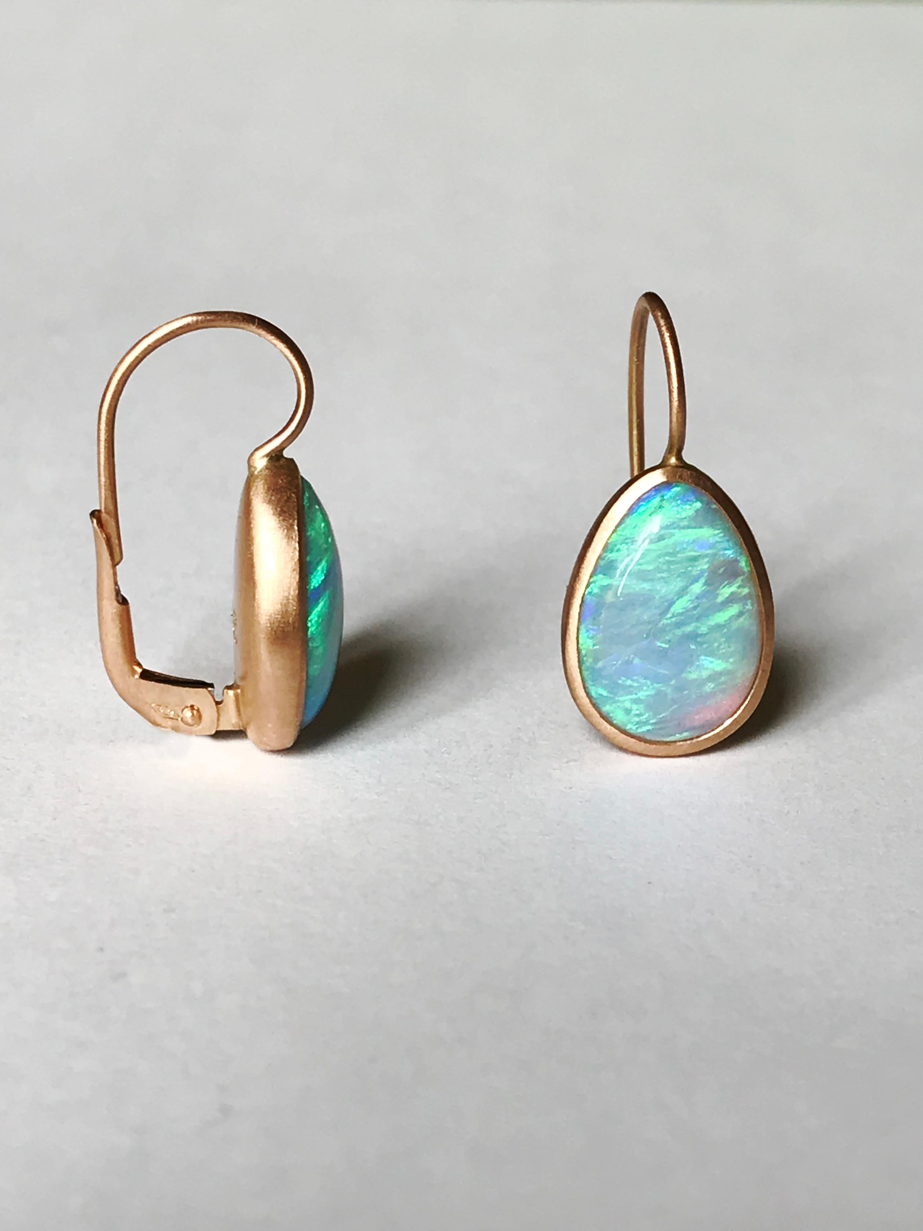 Dalben Pear Shape Australian Opal Rose Gold Earrings For Sale 2
