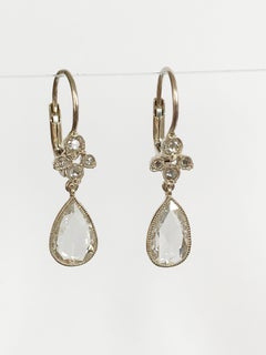 Dalben Pear Shape Rose Cut Diamond White Gold Earrings