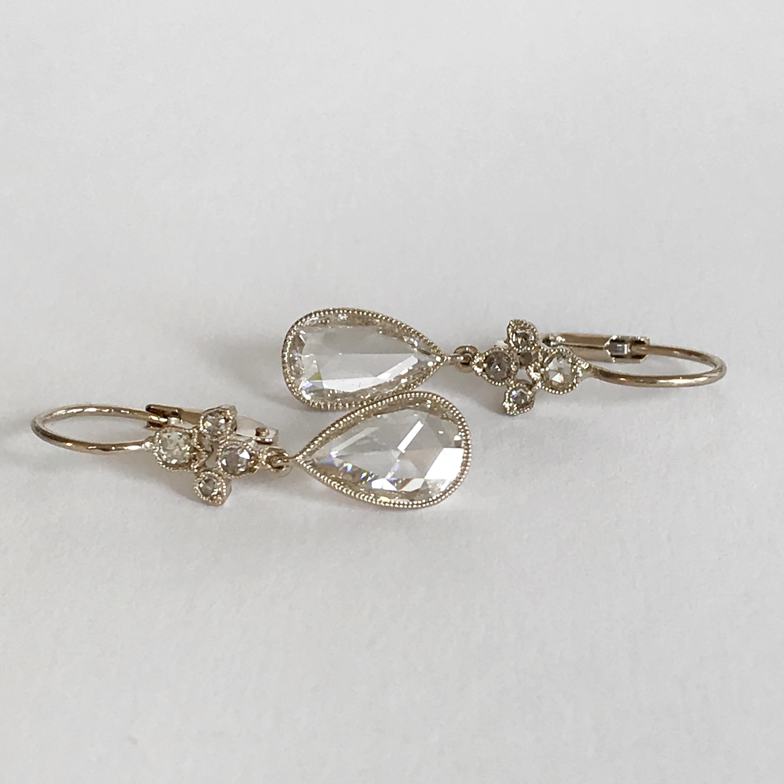 Contemporary Dalben Pear Shape Rose Cut Diamond White Gold Earrings