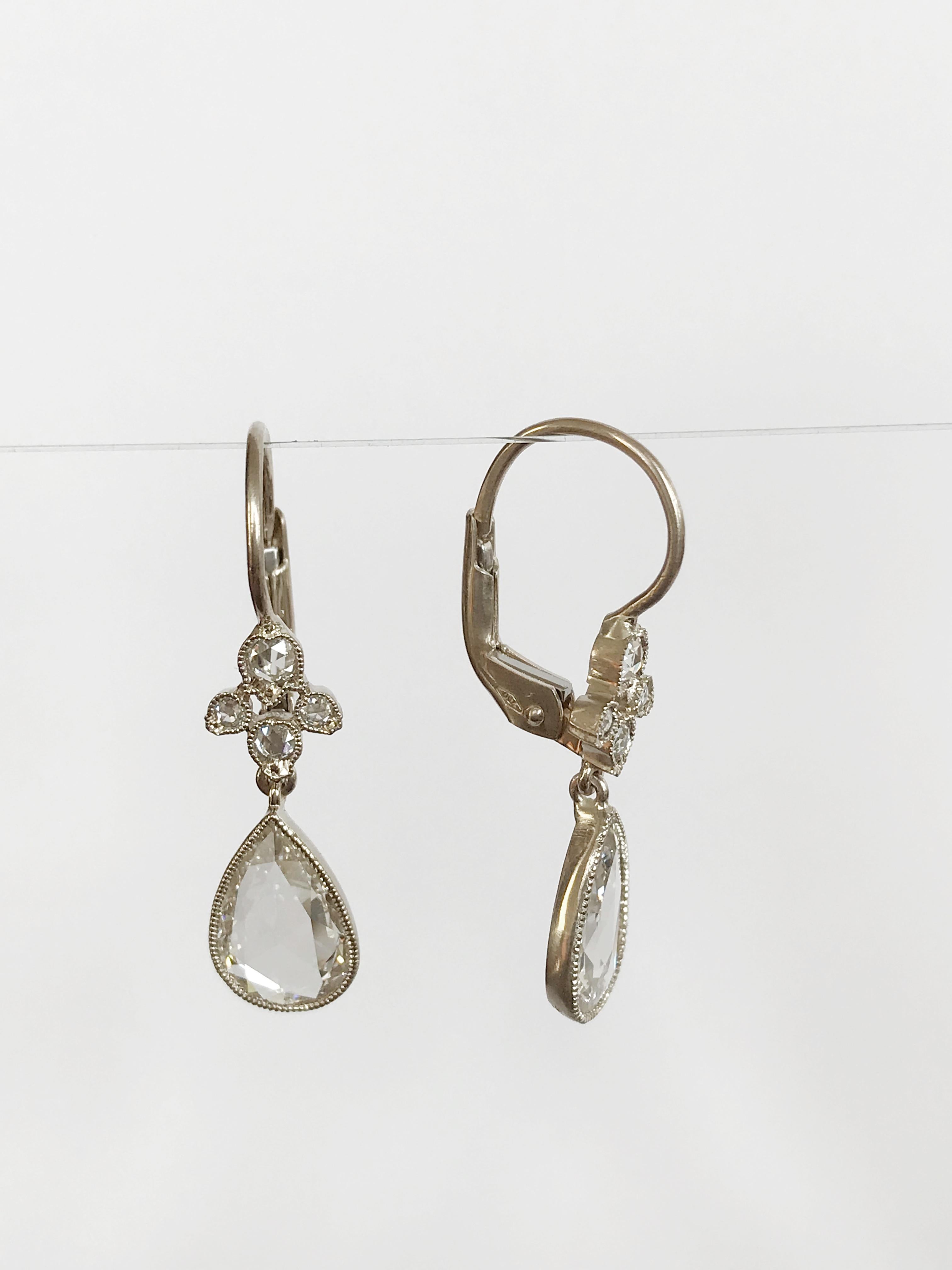 Dalben Pear Shape Rose Cut Diamond White Gold Earrings In New Condition In Como, IT