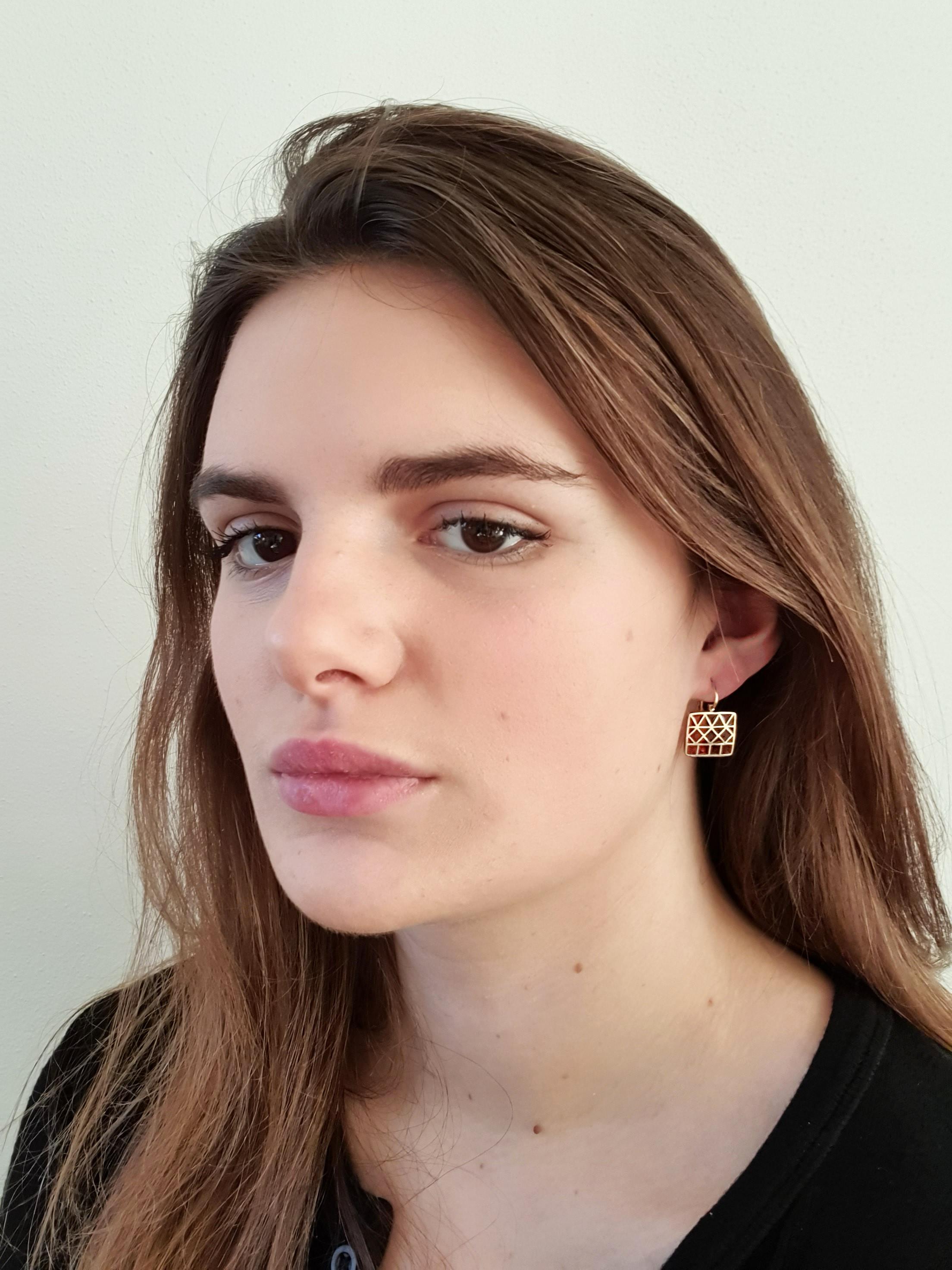 Dalben design plique a jour red fire enamel and 18 kt yellow gold earrings  inspired by Longobard jewelry.
Dimension:  
width 14,8 mm 
height without leverback 13,7 mm 
height with leverback 22 mm 
The earrings are completely hand made in our