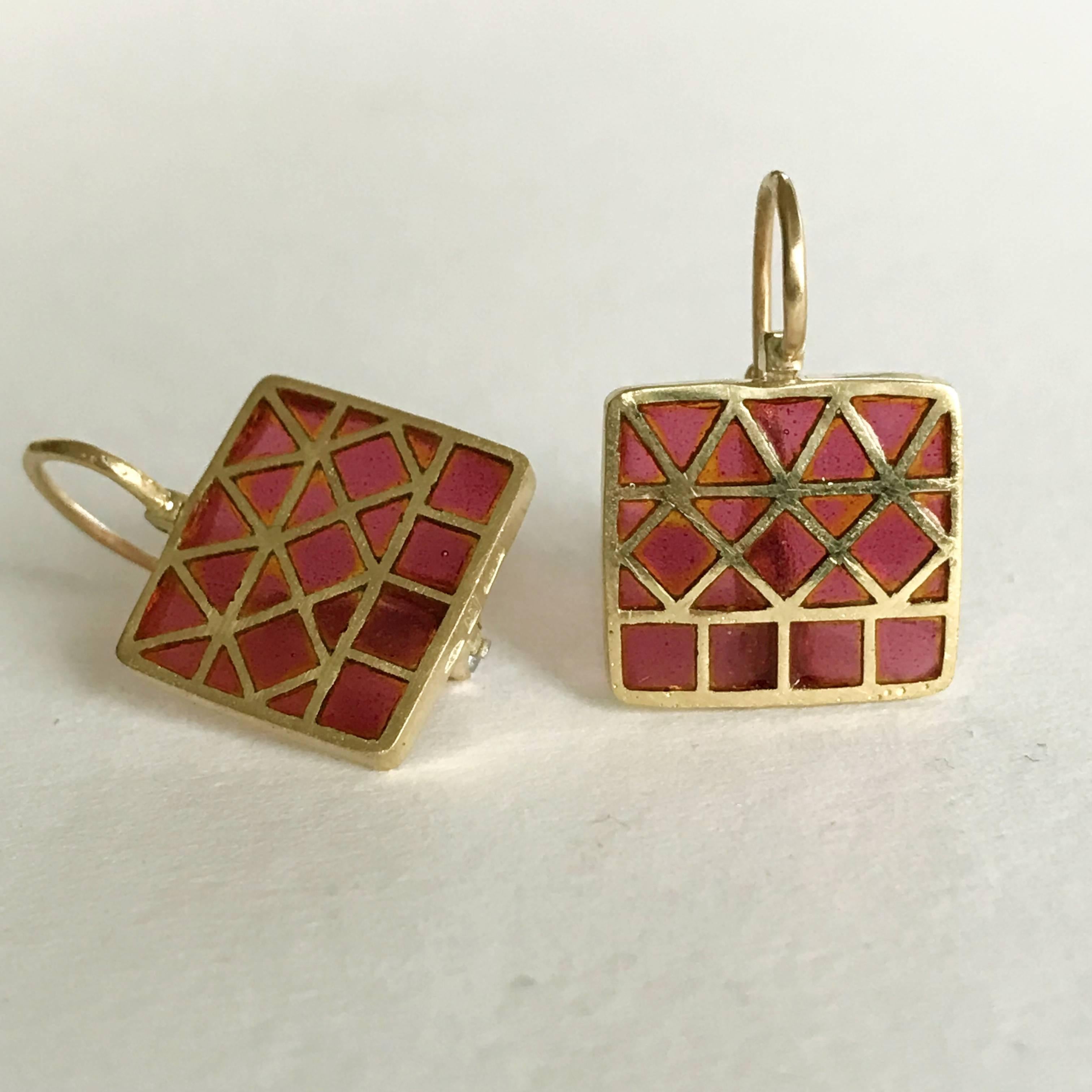 Dalben Plique a Jour Enamel Gold Earrings For Sale 1