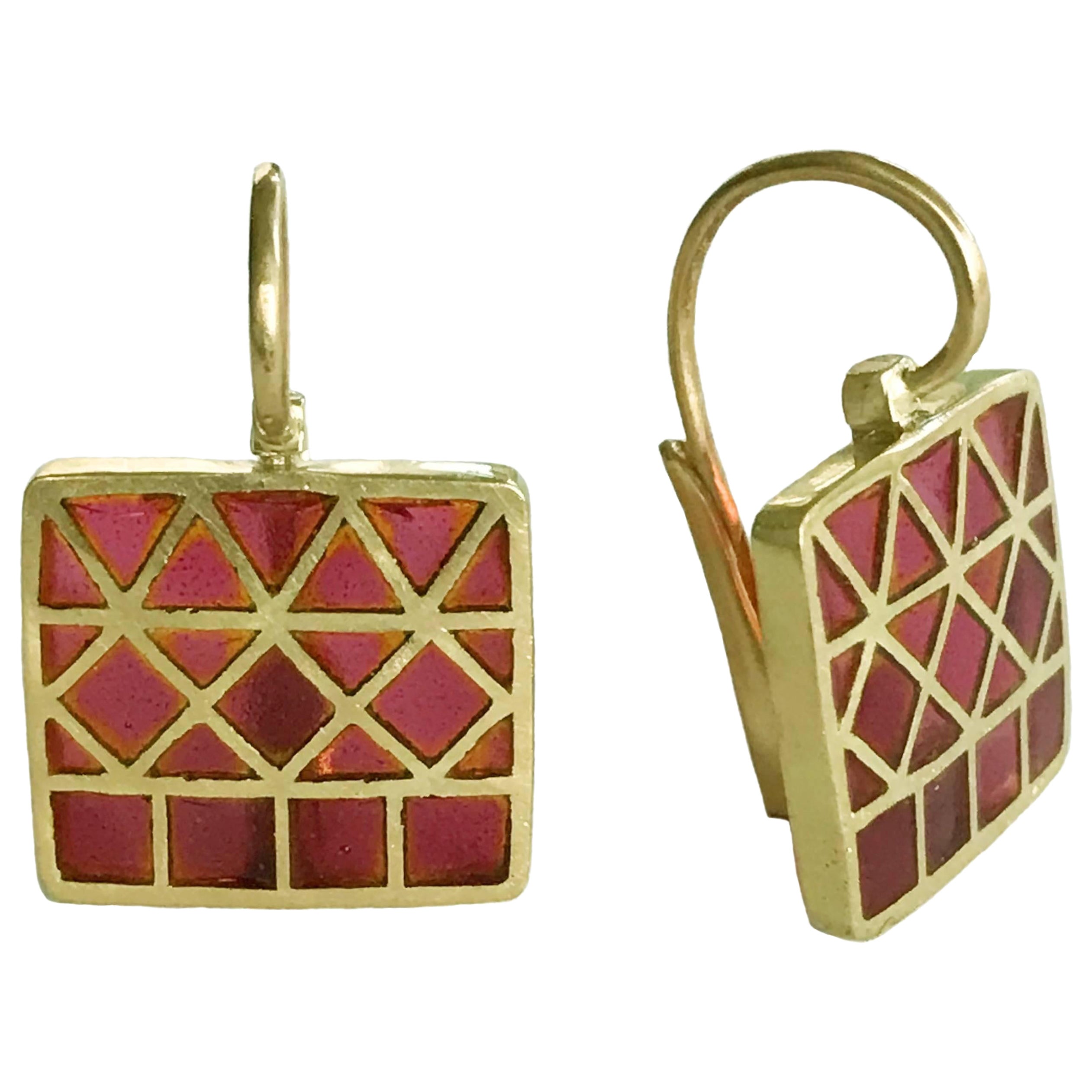 Dalben Plique a Jour Emaille-Ohrringe aus Gold im Angebot