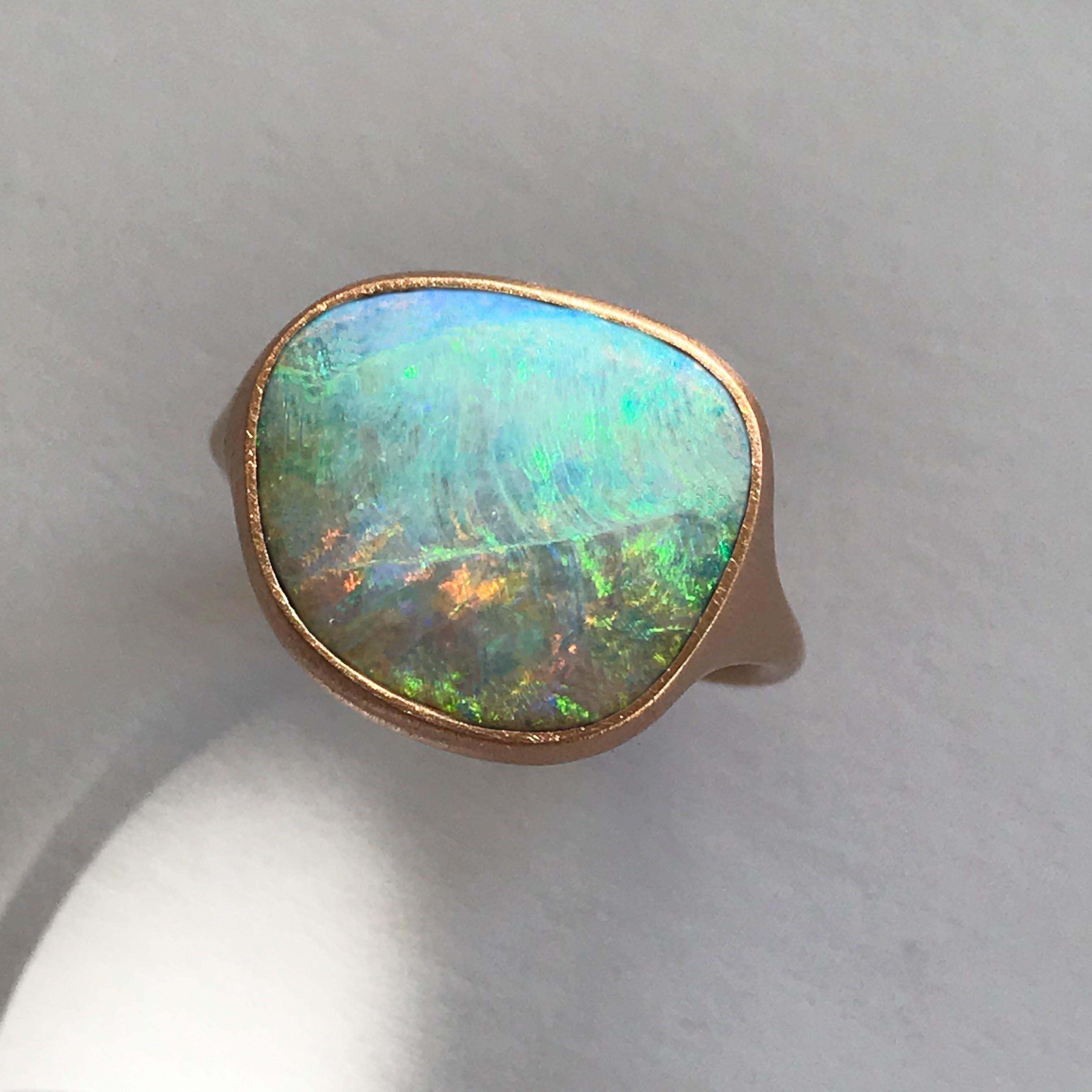 Dalben Rainbow Australian Boulder Opal Yellow Gold Ring 8
