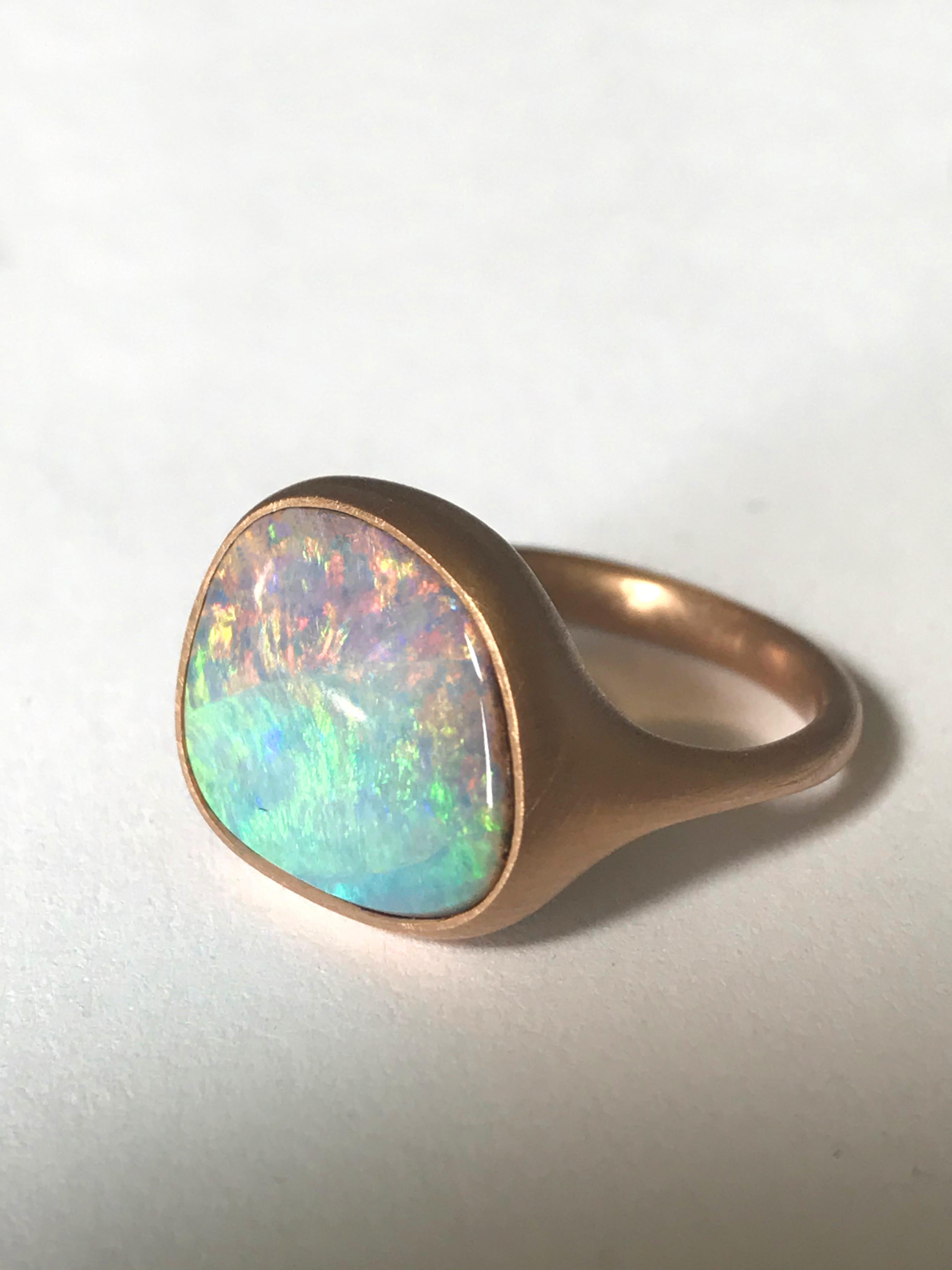 Dalben Rainbow Australian Boulder Opal Yellow Gold Ring For Sale 1