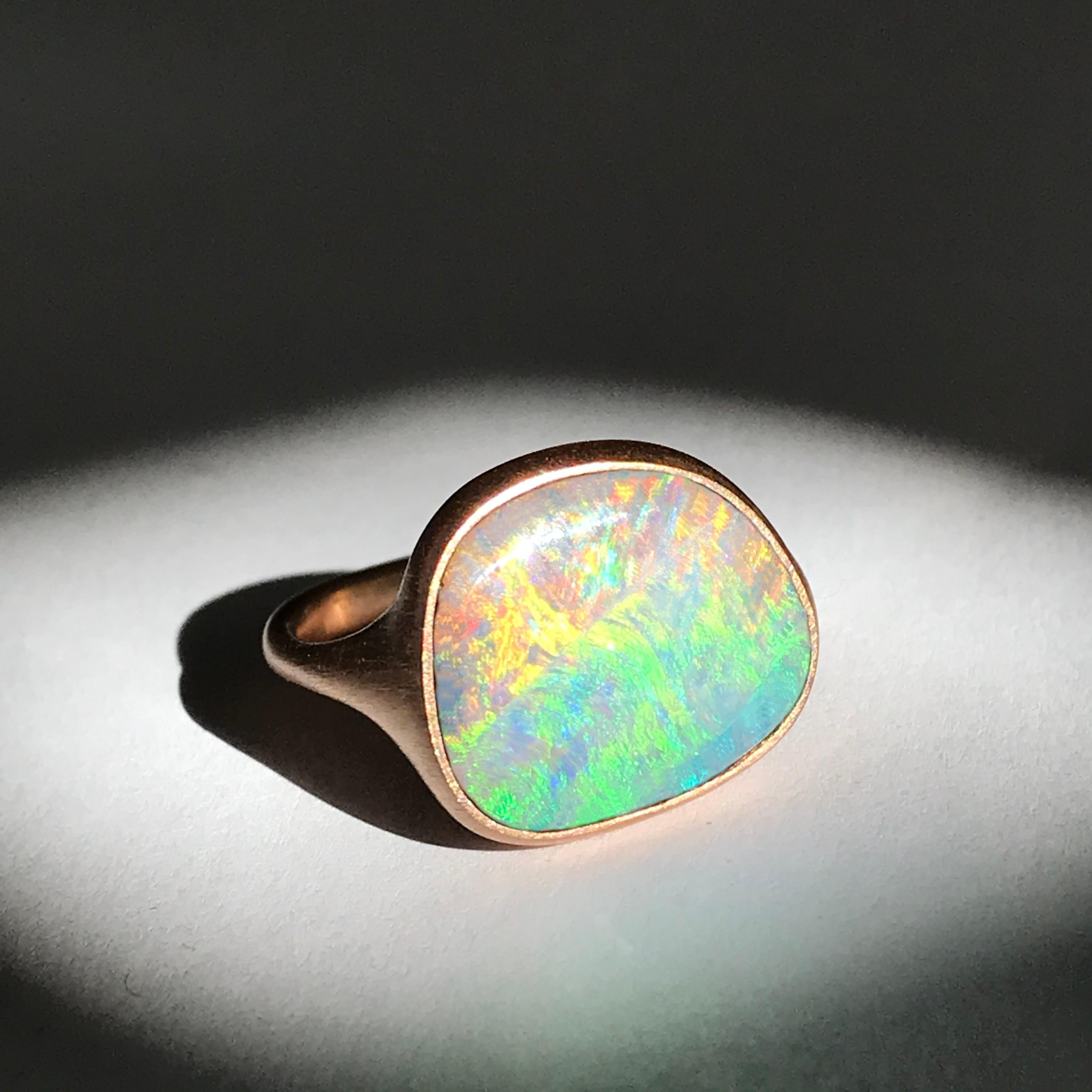 Dalben Rainbow Australian Boulder Opal Yellow Gold Ring 2