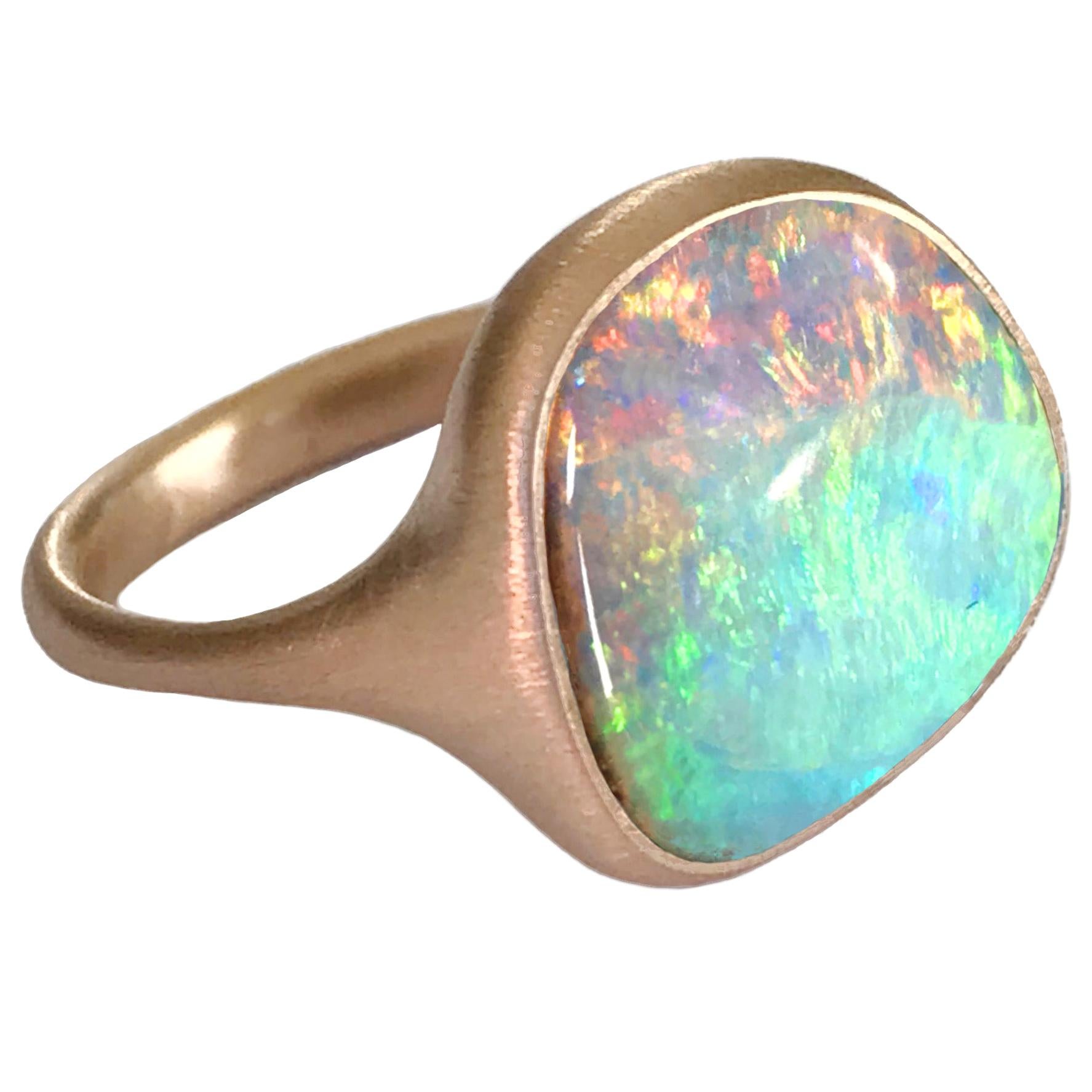 Dalben Rainbow Australian Boulder Opal Yellow Gold Ring