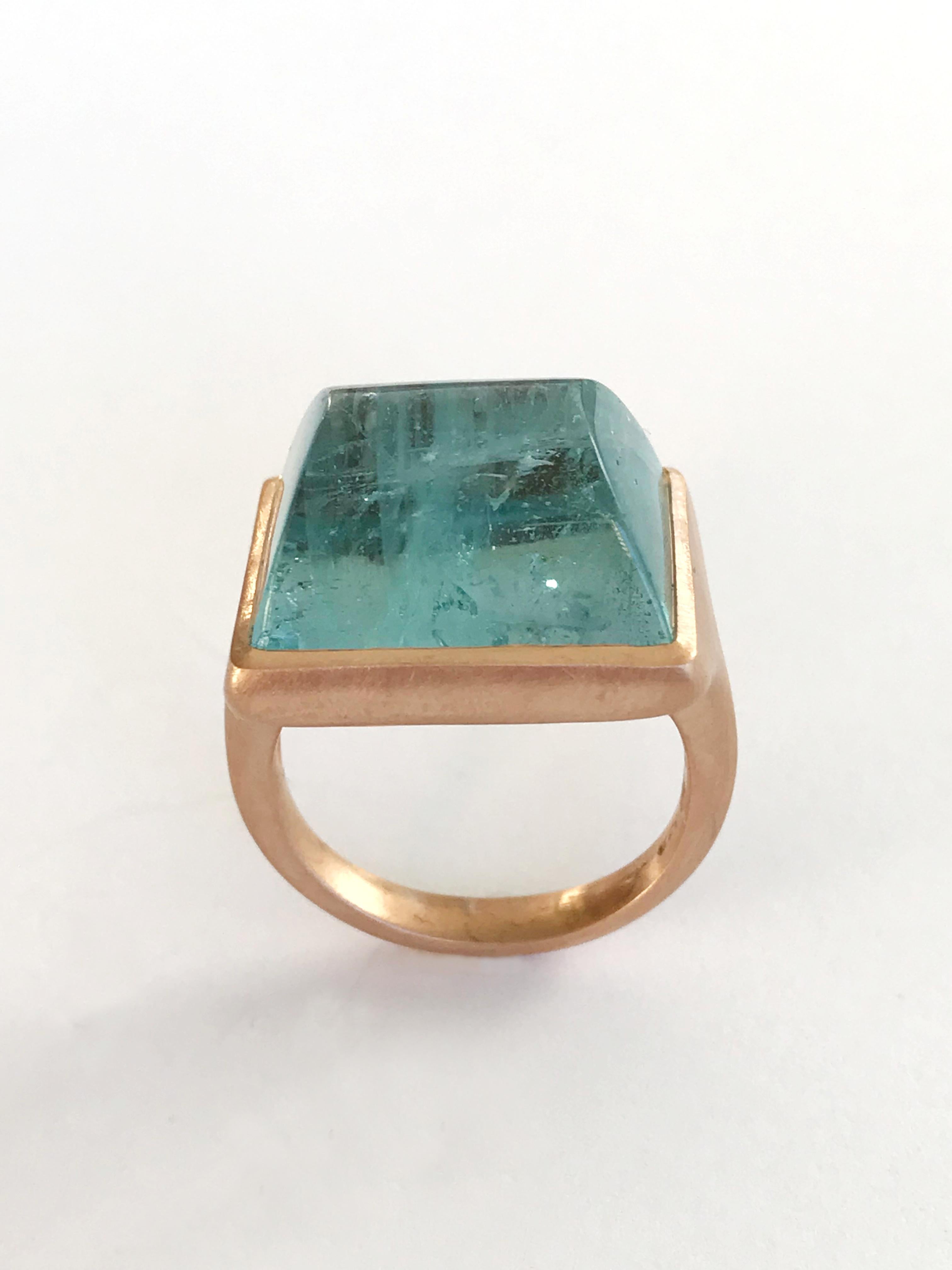 Dalben Rectangular Aquamarine Rose Gold Ring In New Condition In Como, IT